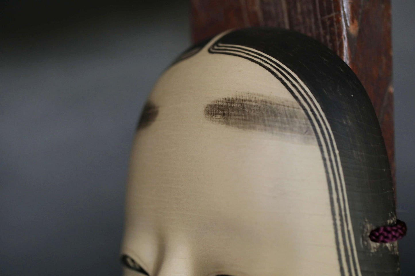 Japanese vintage NOH mask wood carving KOOMOTE wall ornament with silk bag H8in/H20.3cm