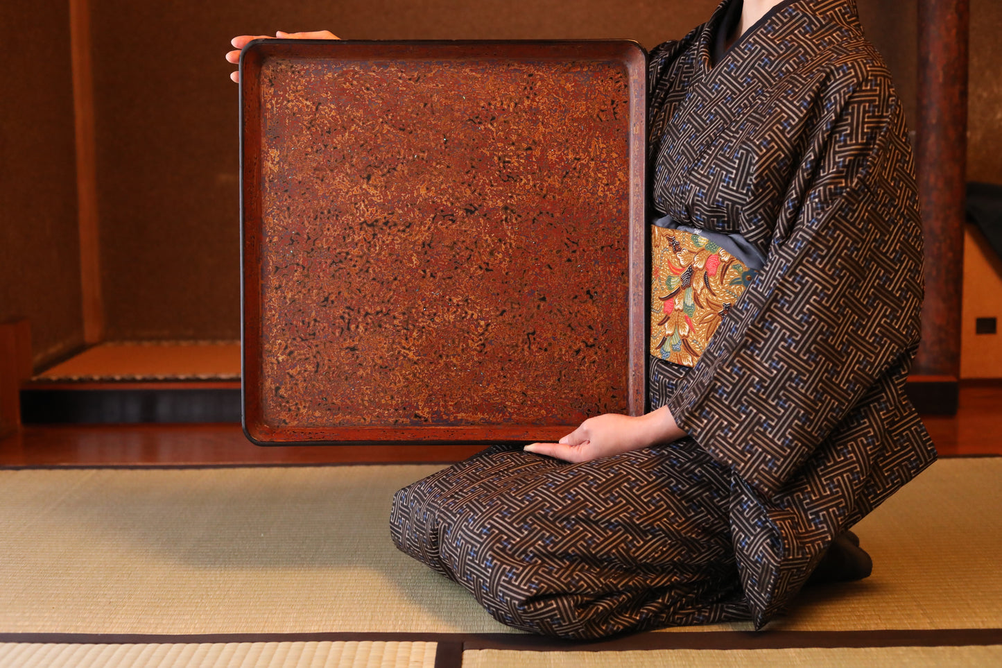 Japanese large Marble color makie urushi tray