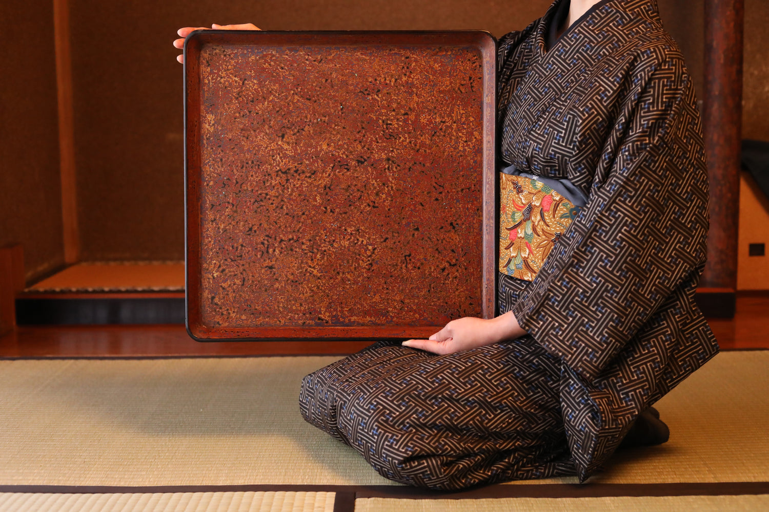 Japanese large Marble color makie urushi tray