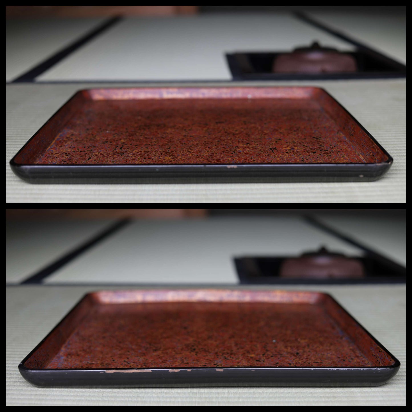 Large Japanese Lacquer Tray, Aizu Urushi, Togidashi Henshin-nuri, Mother-of-Pearl Inlay