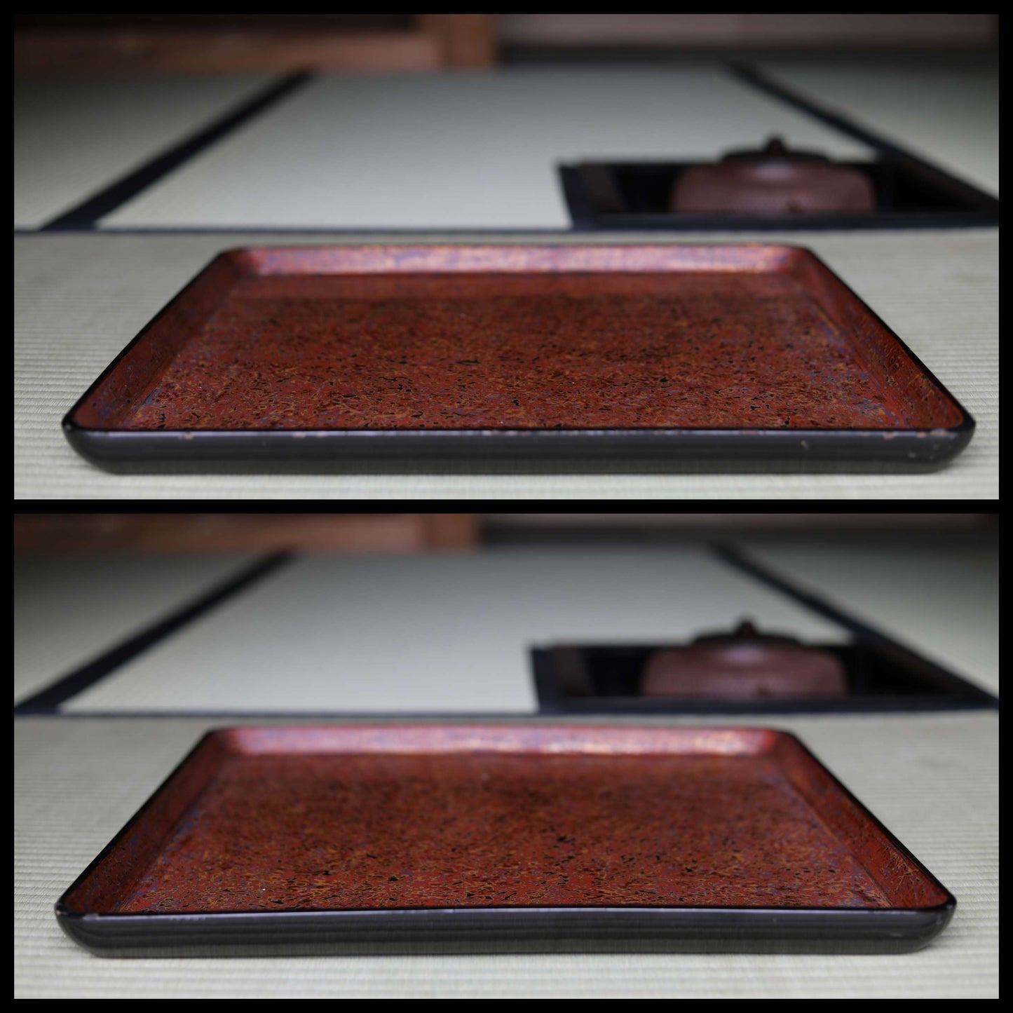 Large Japanese Lacquer Tray, Aizu Urushi, Togidashi Henshin-nuri, Mother-of-Pearl Inlay