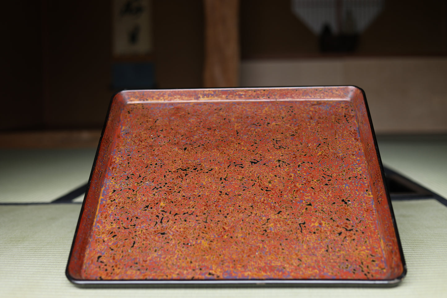 Large Japanese Lacquer Tray, Aizu Urushi, Togidashi Henshin-nuri, Mother-of-Pearl Inlay