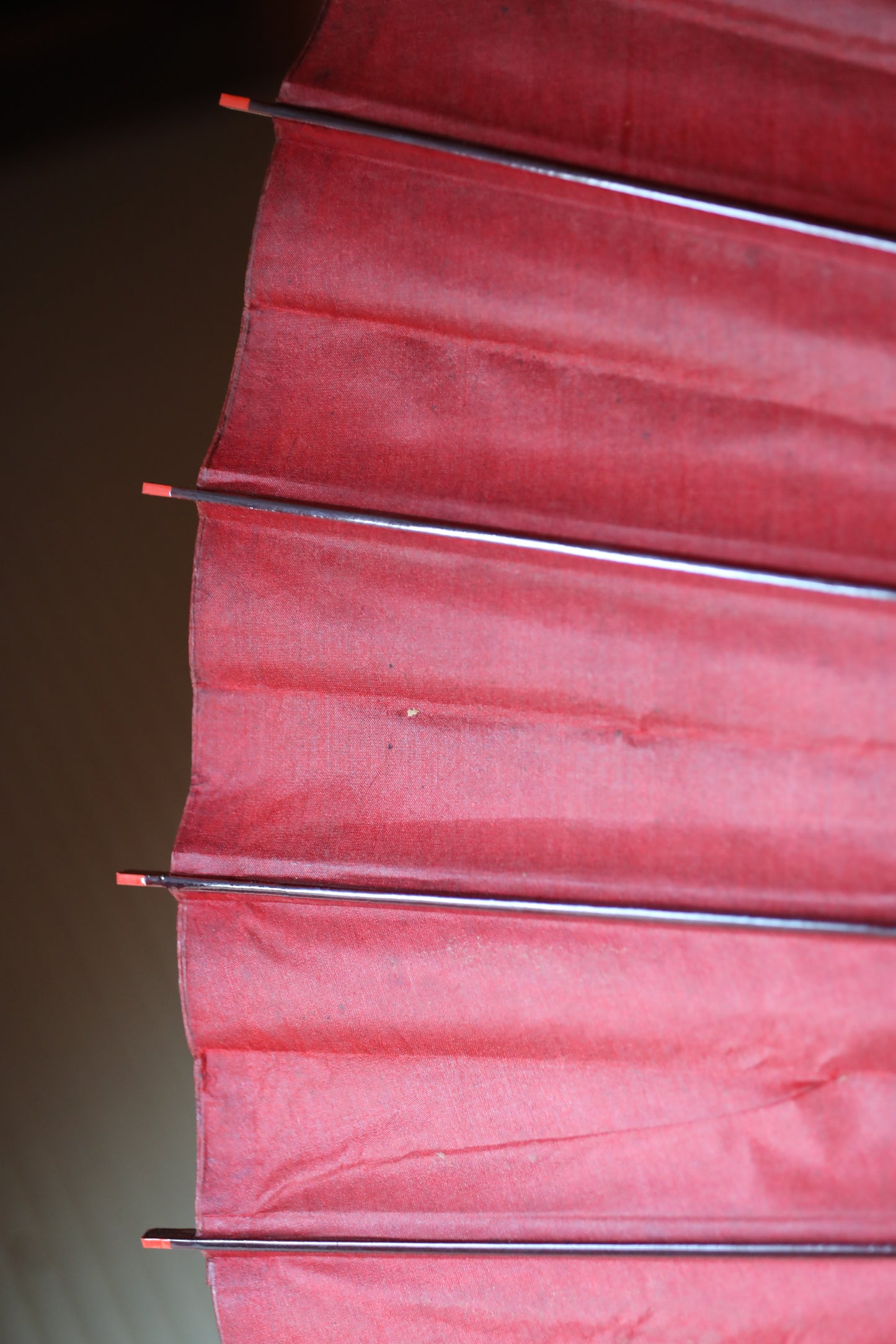 Japanese vintage KIMONO item Traditional Umbrella WAGASA BANGASA  in dark red , made of paper and bamboo   H29.7×42.1in/H75.5×107cm