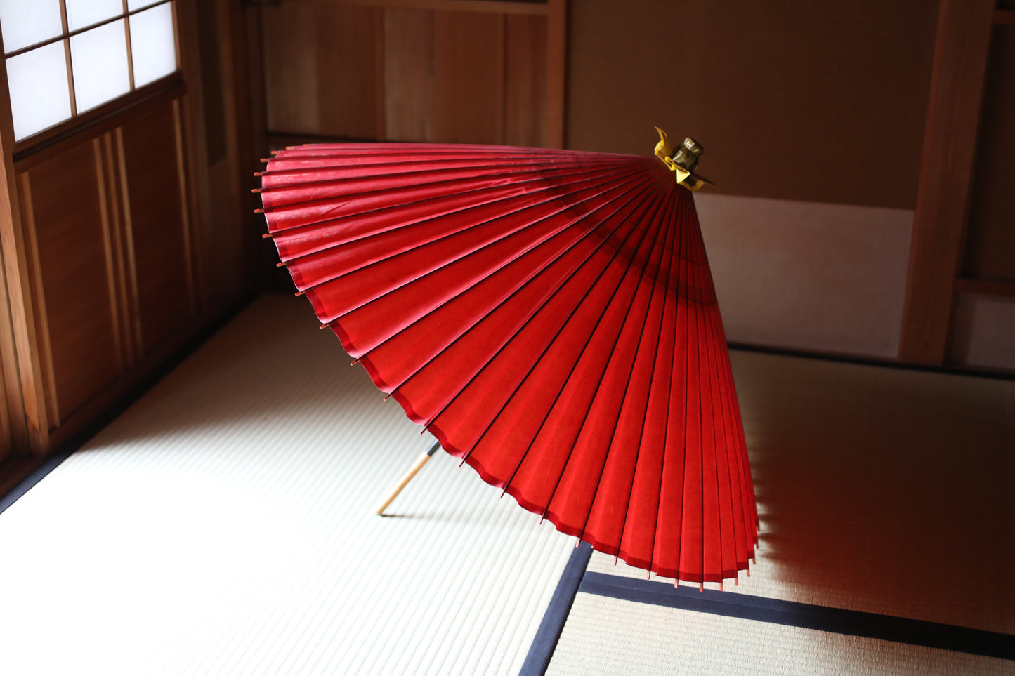 Japanese vintage KIMONO item Traditional Umbrella WAGASA BANGASA  in dark red , made of paper and bamboo   H29.7×42.1in/H75.5×107cm