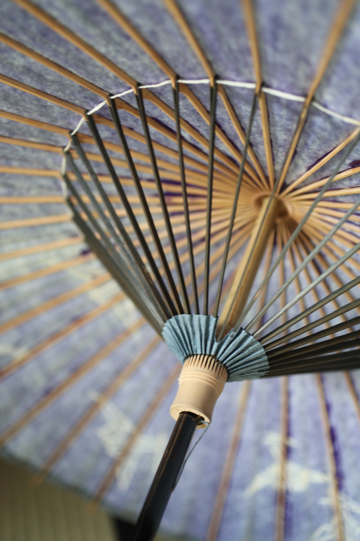 Vintage Japanese Bangasa Umbrella, Crane Painting, Bamboo & Paper