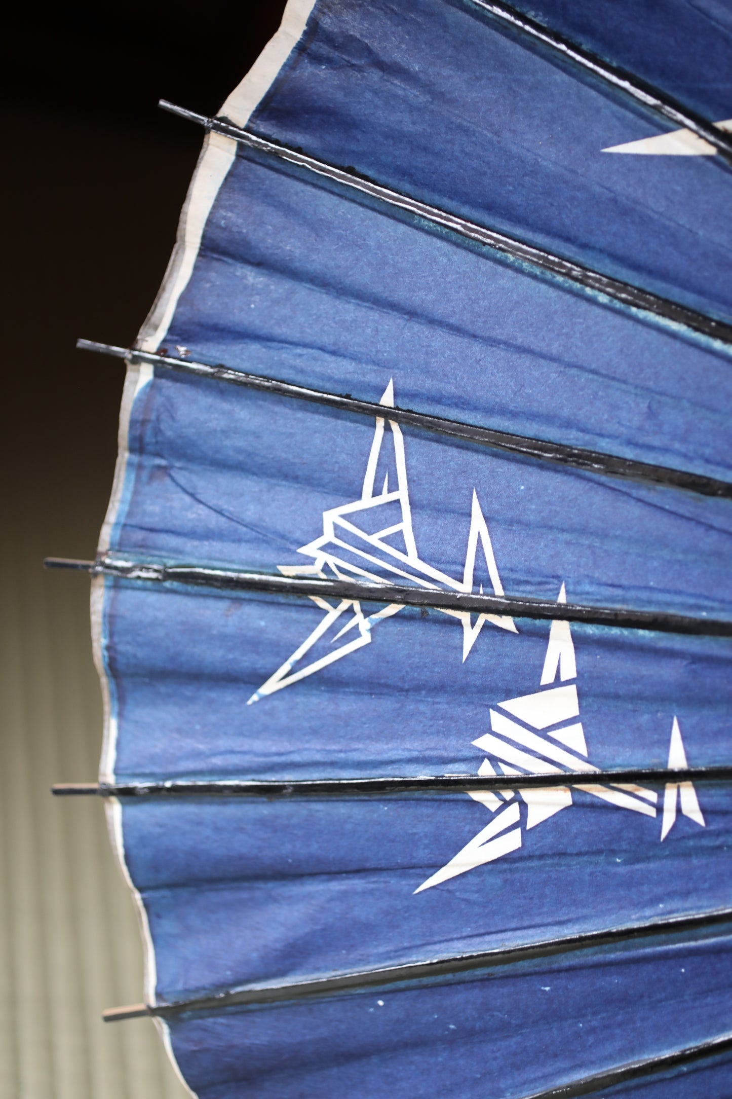 Vintage Japanese Bangasa Umbrella, Crane Painting, Bamboo & Paper