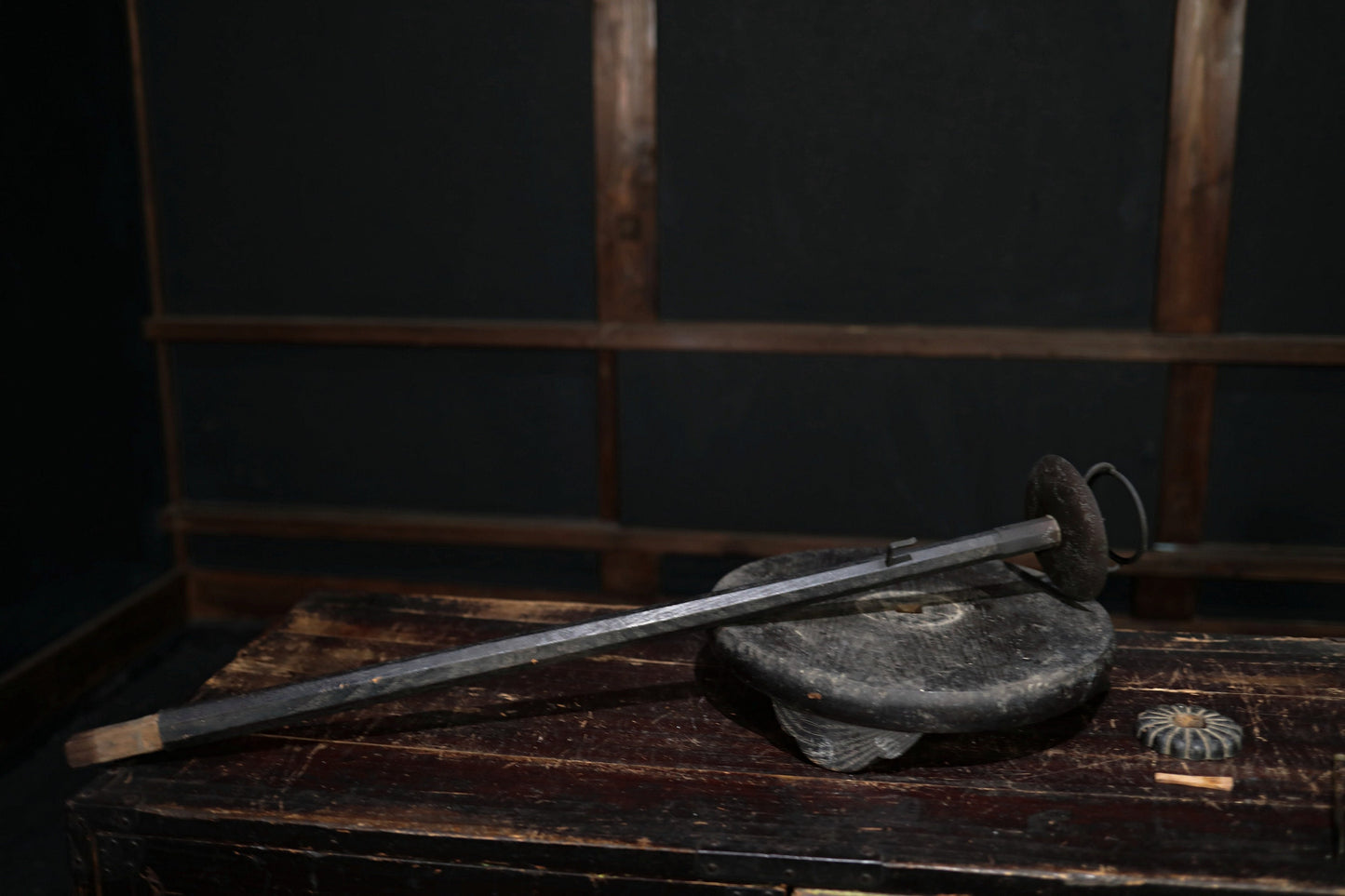 Antique Wooden Candlestick - Large Japanese Edo Period Lantern With Flower Carved Base