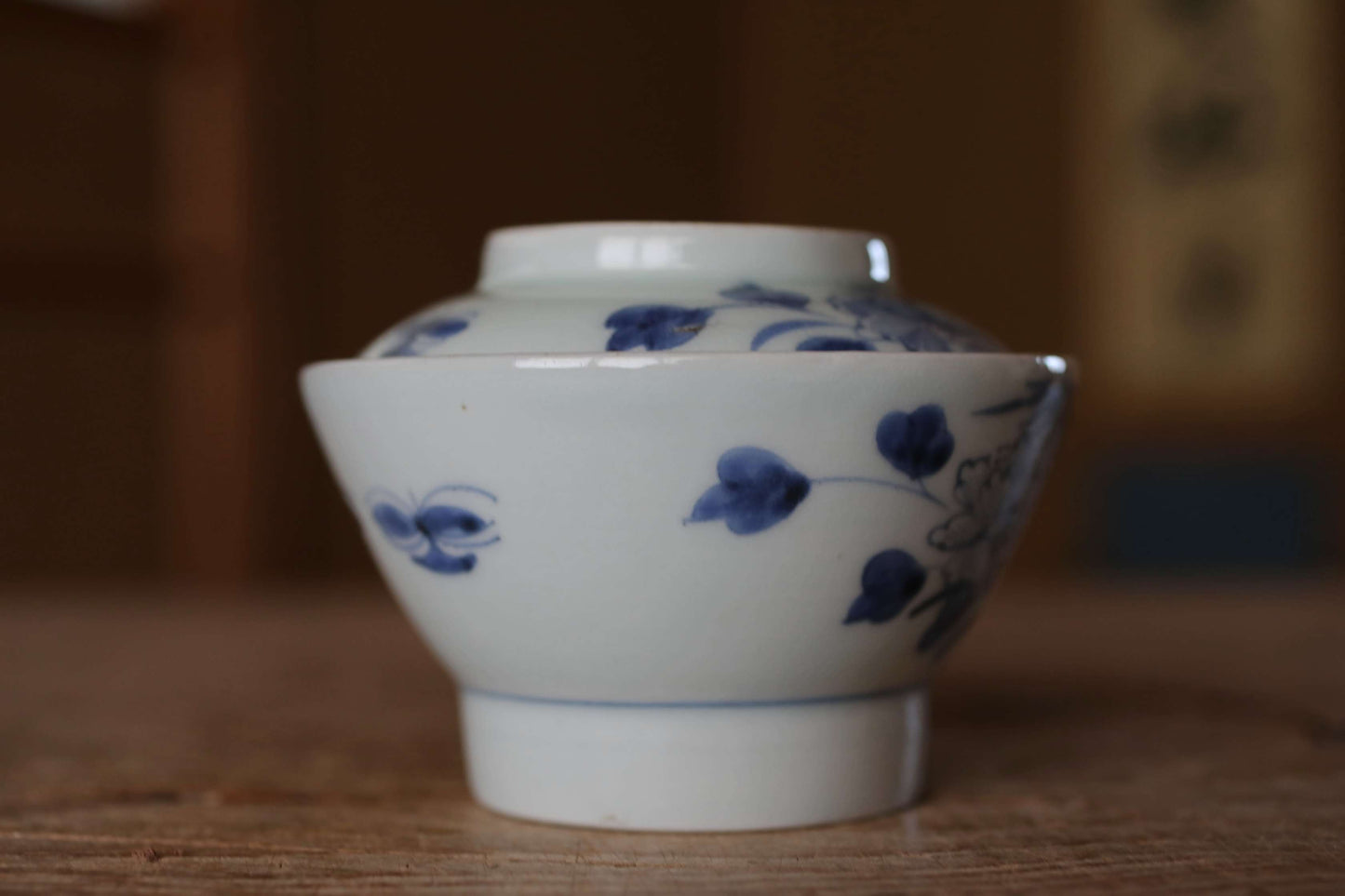 Antique Japanese Imari Ware Bowls with Lids, Indigo Blue Sometsuke, Set of 5, Edo