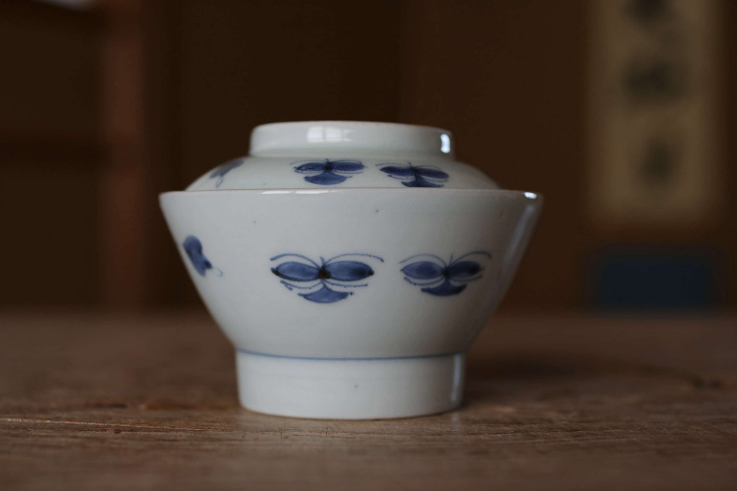 Antique Japanese Imari Ware Bowls with Lids, Indigo Blue Sometsuke, Set of 5, Edo