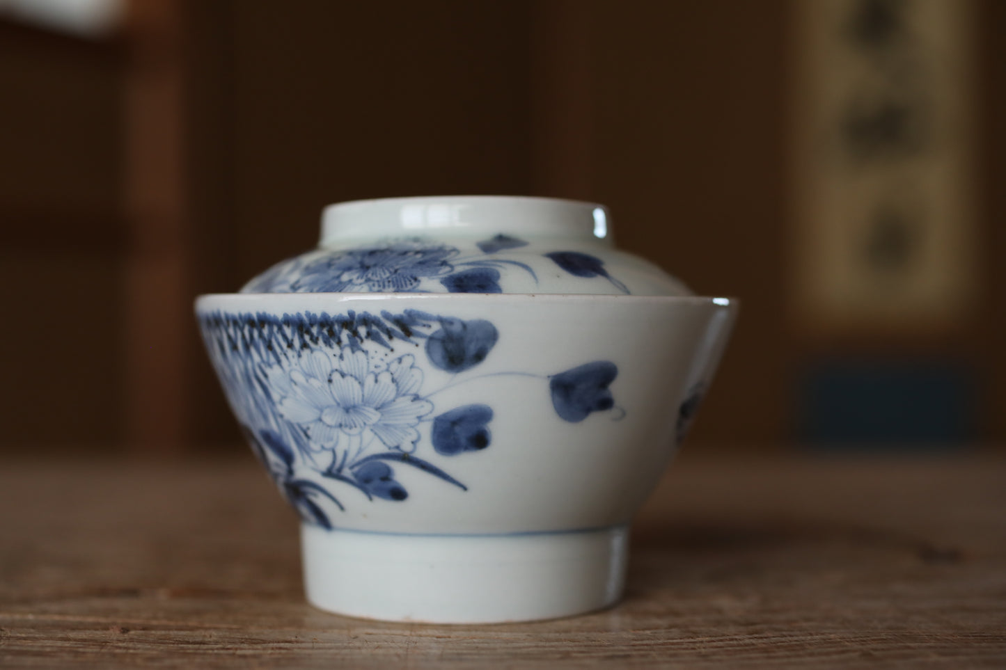 Antique Japanese Imari Ware Bowls with Lids, Indigo Blue Sometsuke, Set of 5, Edo
