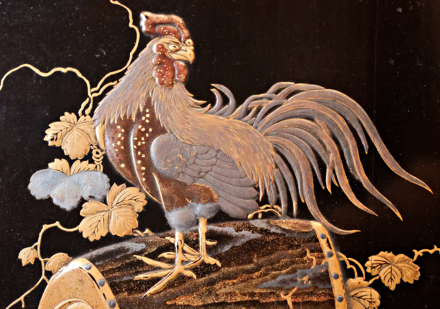 Japanese Makie Lacquer box with Long-tailed bird gold urushi EDO 1800s