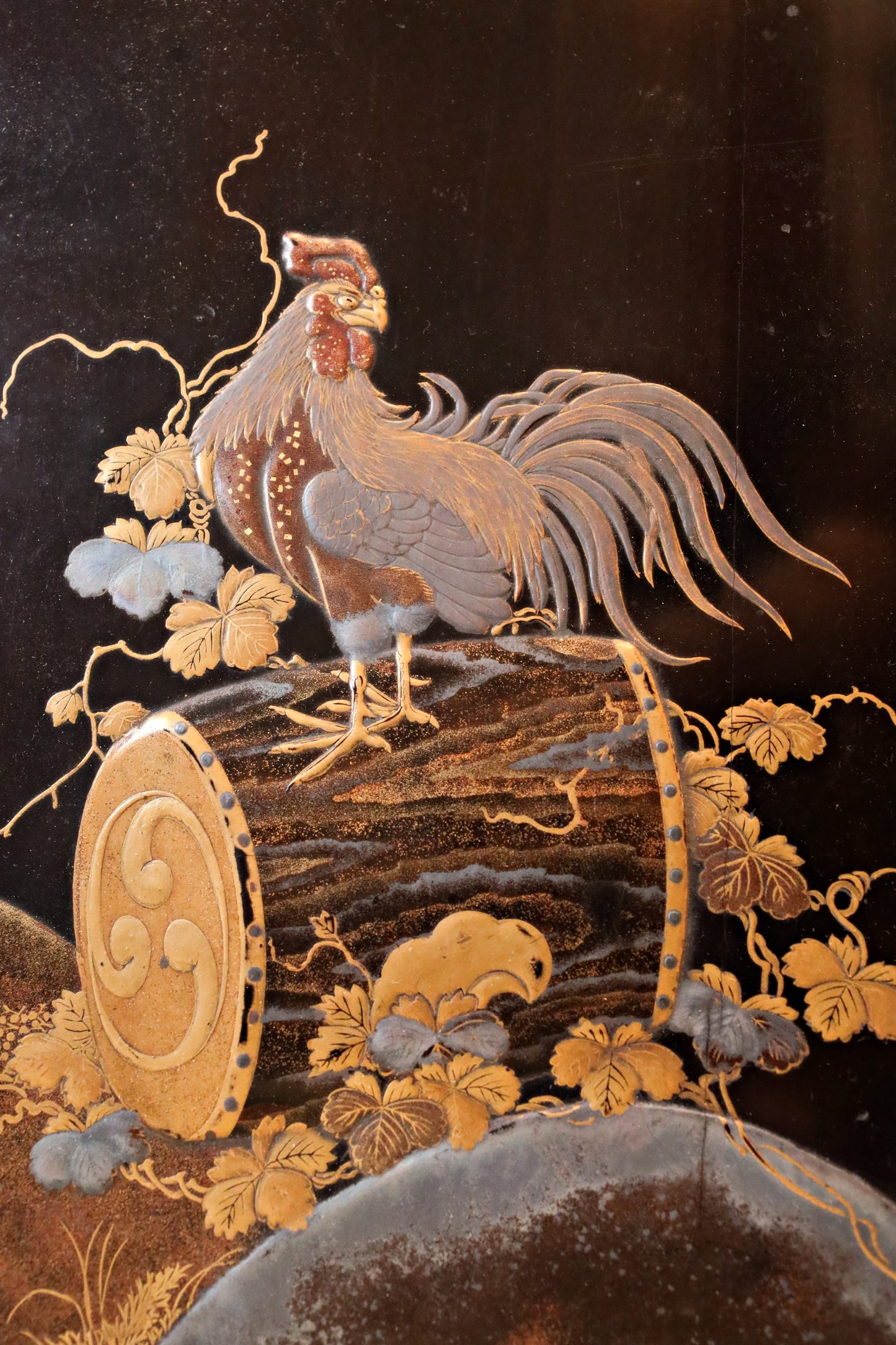 Japanese Makie Lacquer box with Long-tailed bird gold urushi EDO 1800s