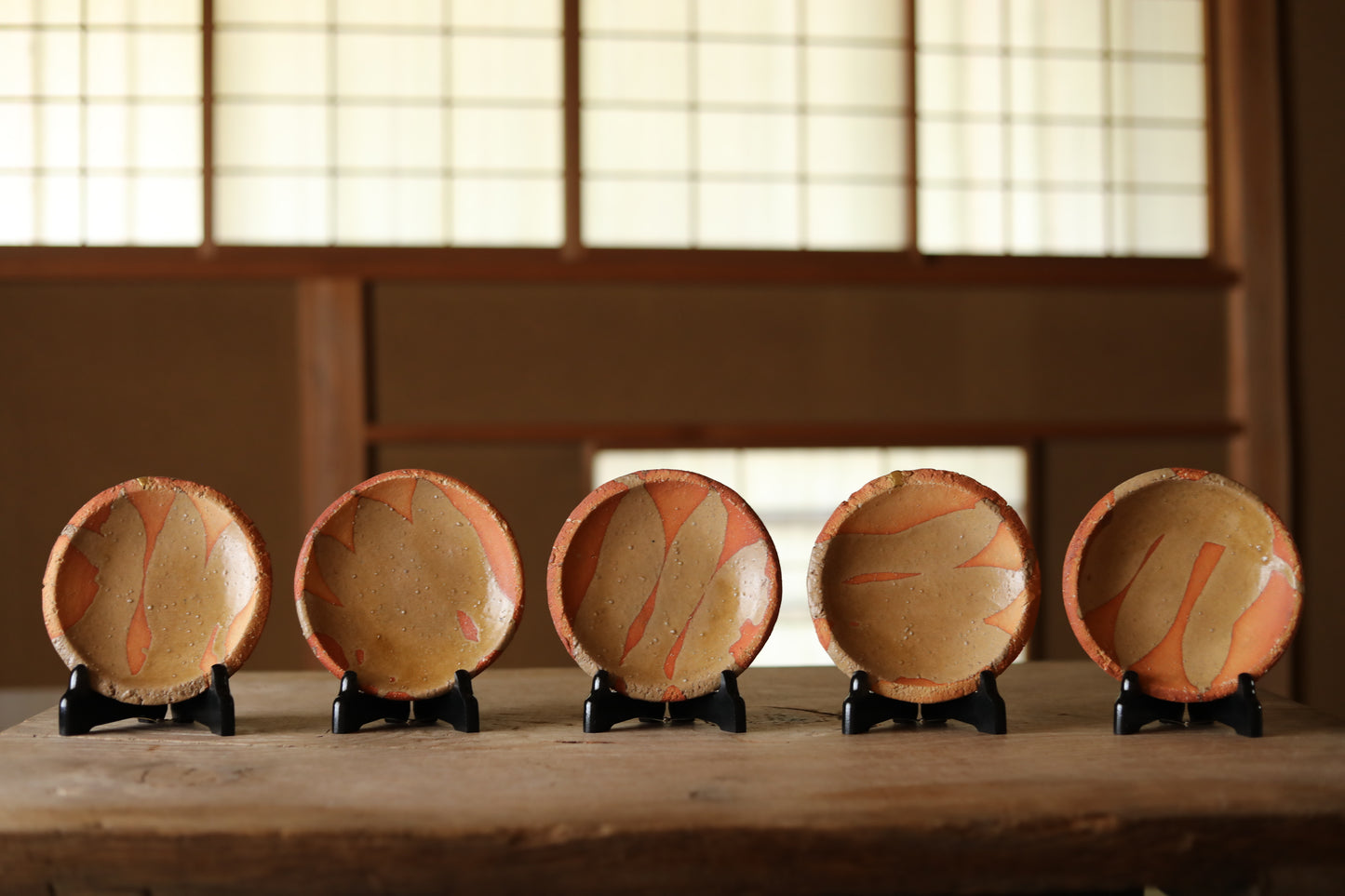 FINE! Set 5 five plate Japanese vintage 信楽sigaraki kiln ware dishes beautiful earth tone color with Gold kintsugi 6in/15.2cm