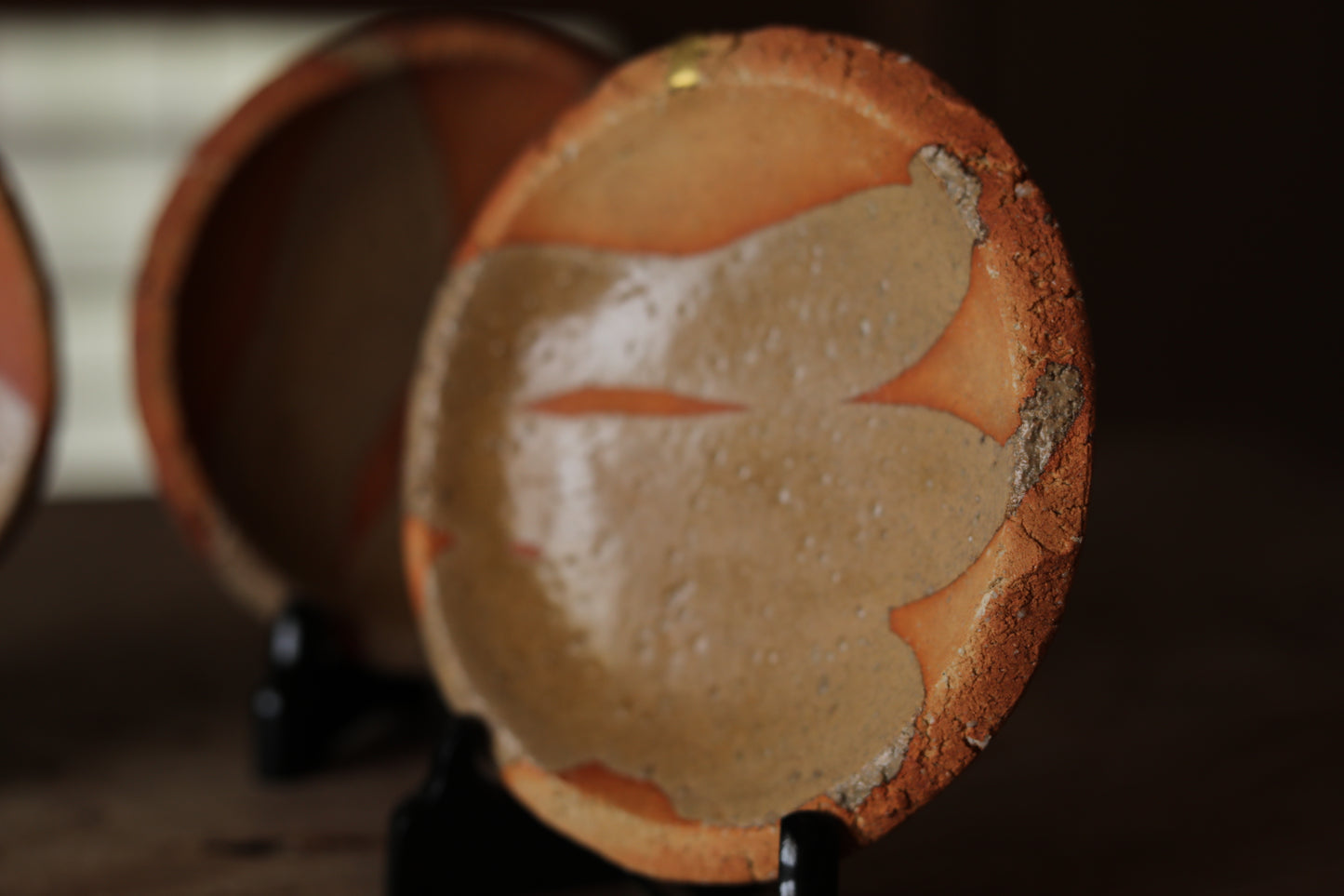 FINE! Set 5 five plate Japanese vintage 信楽sigaraki kiln ware dishes beautiful earth tone color with Gold kintsugi 6in/15.2cm