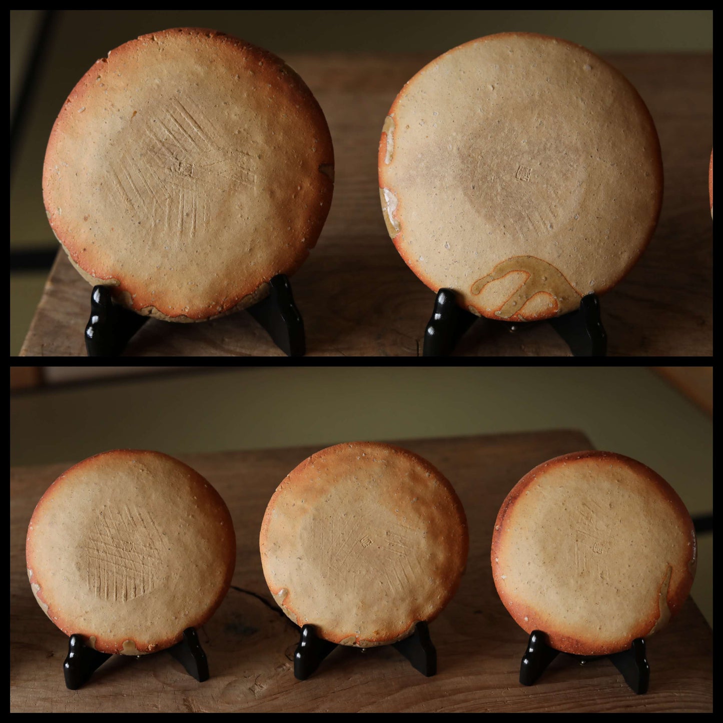 FINE! Set 5 five plate Japanese vintage 信楽sigaraki kiln ware dishes beautiful earth tone color with Gold kintsugi 6in/15.2cm