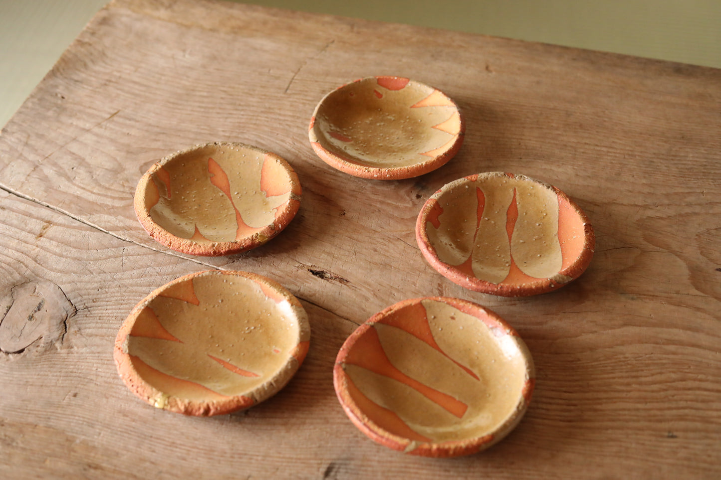 FINE! Set 5 five plate Japanese vintage 信楽sigaraki kiln ware dishes beautiful earth tone color with Gold kintsugi 6in/15.2cm
