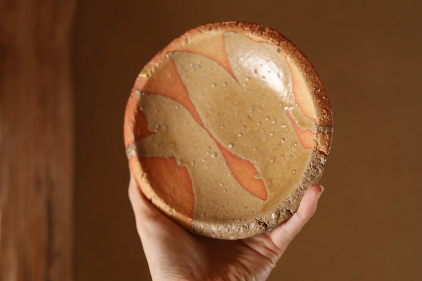 FINE! Set 5 five plate Japanese vintage 信楽sigaraki kiln ware dishes beautiful earth tone color with Gold kintsugi 6in/15.2cm