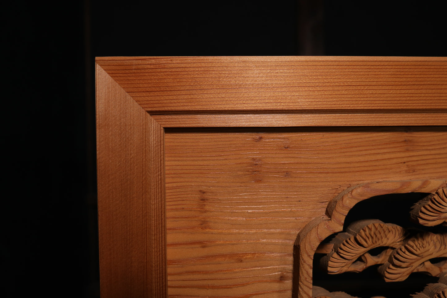 Japanese vintage furniture RANMA Wooden sculpture carving openwork Views of Japan castle, Pine forest, Sea, Ships W66.7in/W169.5cm