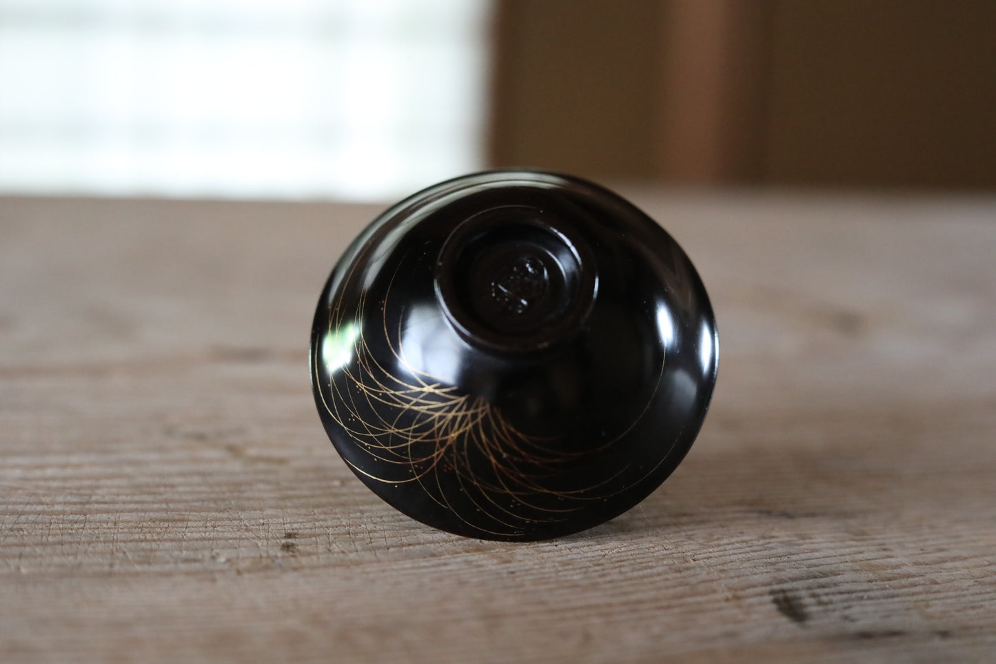 Japanese antique 1890s kiln art sake cup ceramic with black gold Lacquer "sakazuki" "guinomi" with wooden box For GIFT W2.9in/W7.4cm