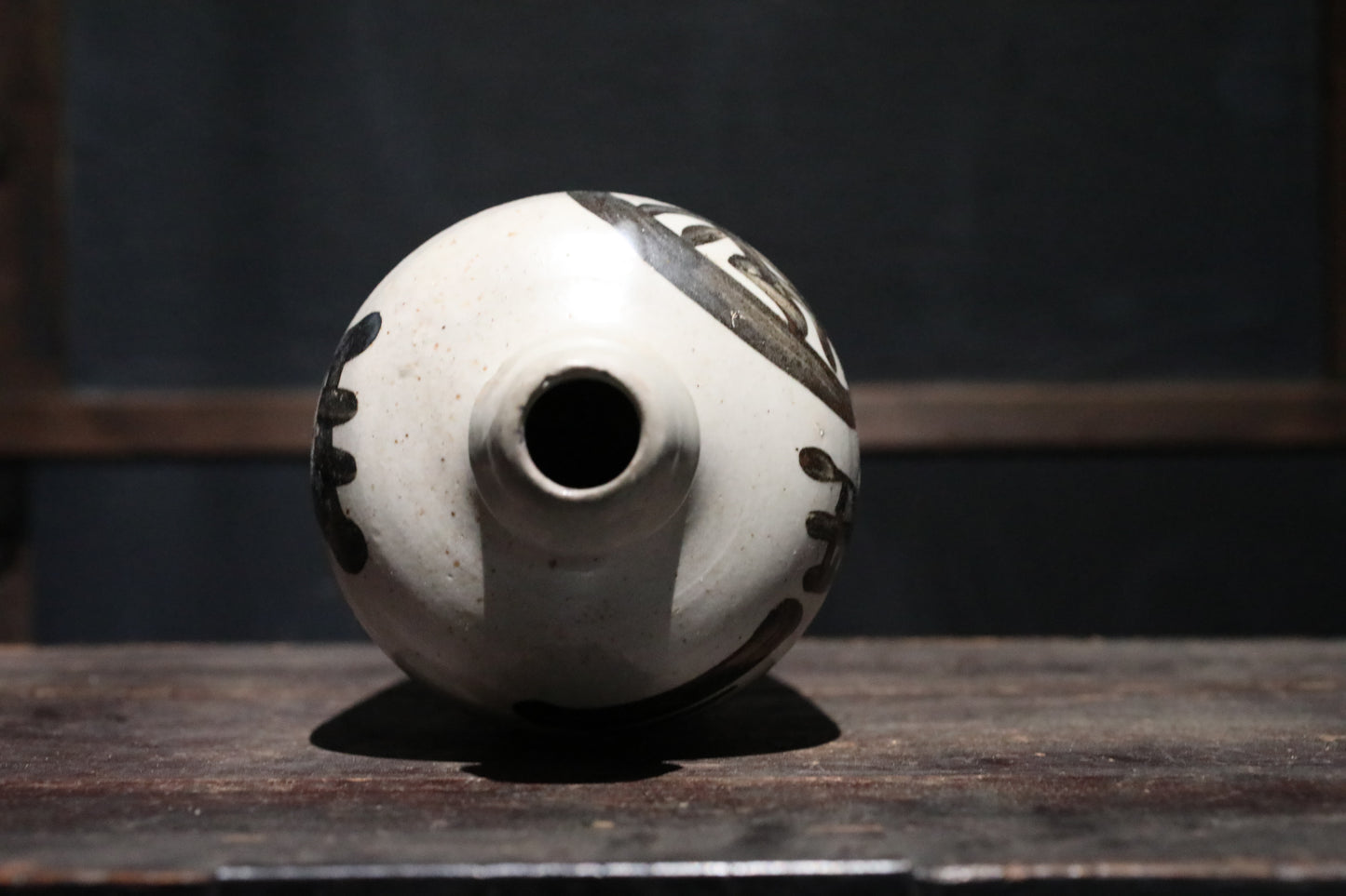 Japanese Antique ceramic jar Sake bottle Tokkuri 1930s Japan art craft with Kanji calligraphy ornament H10.2×4.7in/H26×12cm