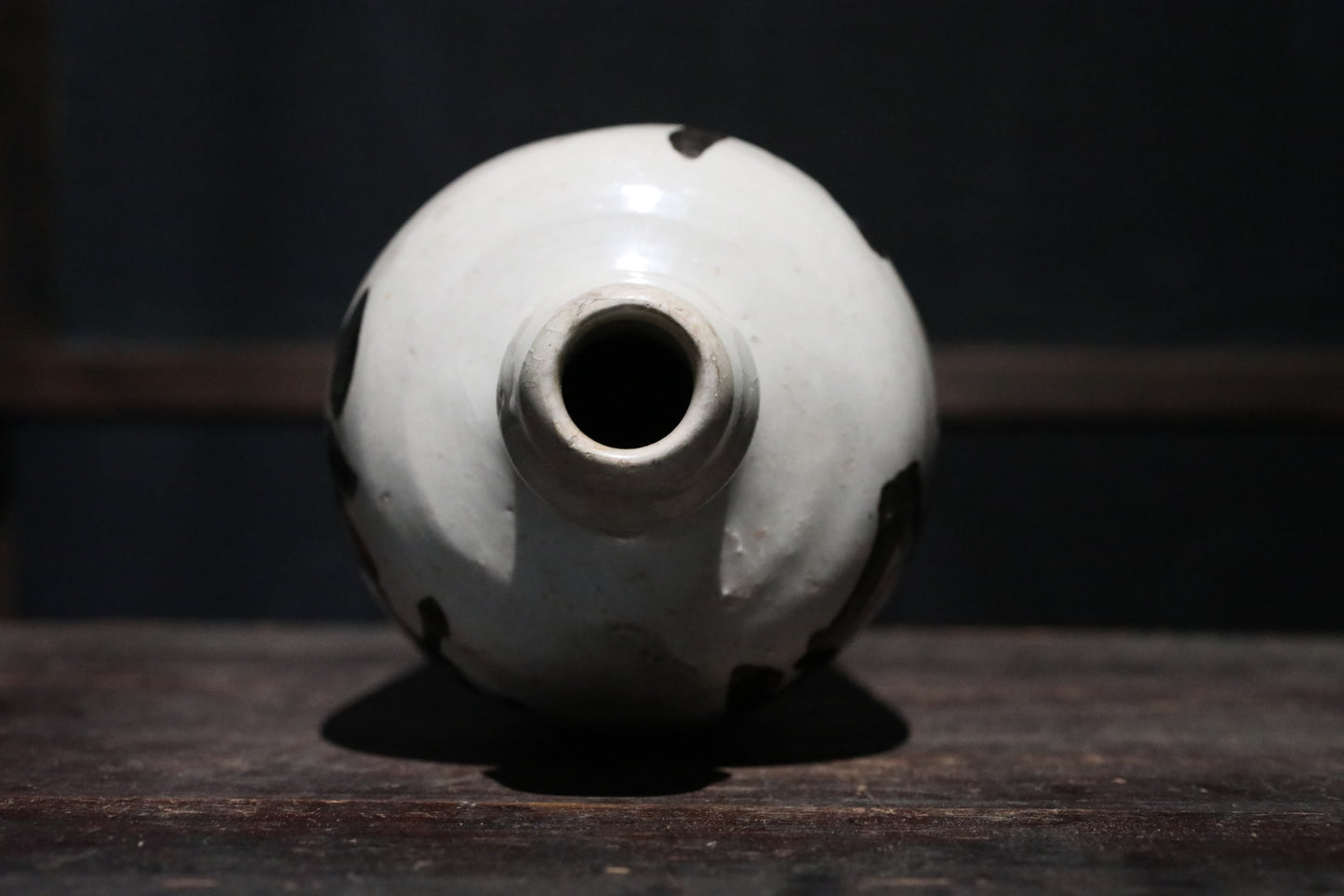 Japanese Antique ceramic jar Sake bottle Tokkuri 1930s Japan art craft with Kanji calligraphy ornament H10×4.7in/H25.5×12cm