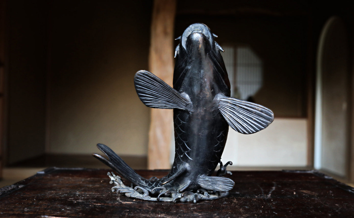 Bronze Koi Carp Fountain - Antique Japanese Garden Decor & Rustic Bronze Sculpture