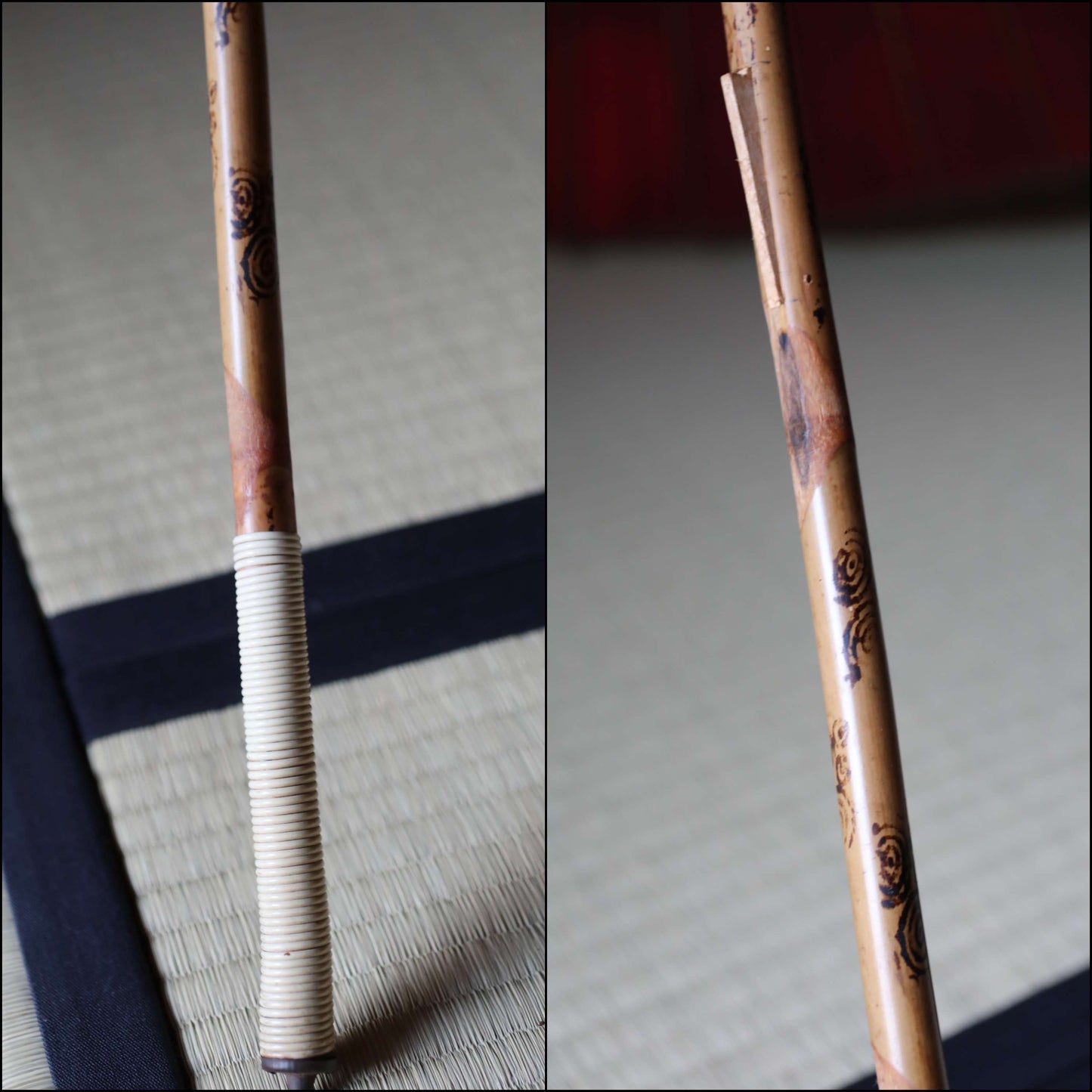 Japanese vintage Traditional Umbrella WAGASA BANGASA  in dark red with a white ring, made of paper and bamboo   H30.3×39.4in/H77×100cm