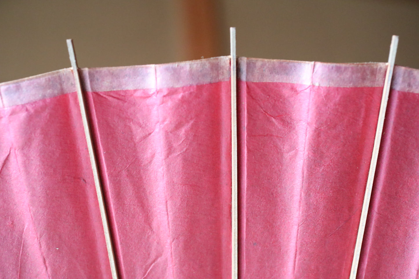 Japanese vintage Traditional Umbrella WAGASA BANGASA  in dark red with a white ring, made of paper and bamboo   H30.3×39.4in/H77×100cm