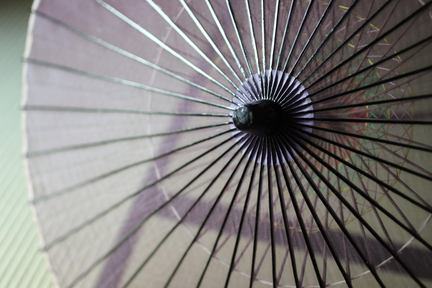 Japanese vintage KIMONO item Traditional Umbrella WAGASA BANGASA  in purple, made of silk gauze and bamboo   H33.7×34.8in/H85.5×88.5cm