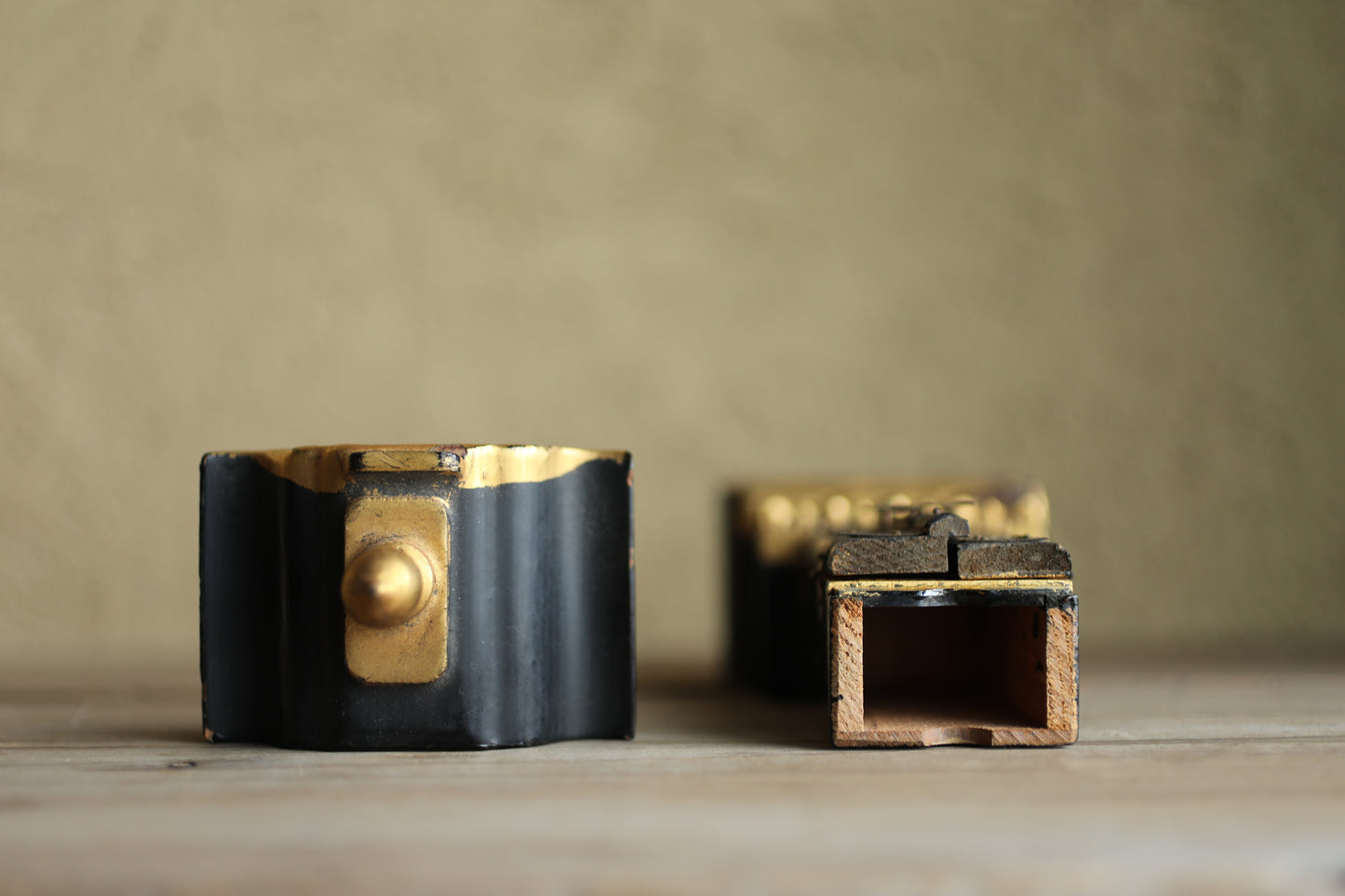 Vintage Japanese Buddhist Ihai Shrine: Gold Lacquer metal craft Ancestral Altar 1970s H8.3in/H21cm