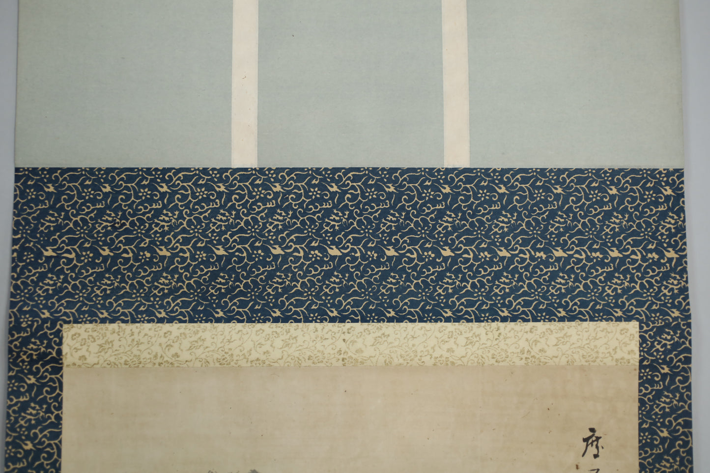Antique Japanese Zen Scroll: Mt. Fuji Ink Painting, Kanji Calligraphy, Bamboo Rollers (Boxed)