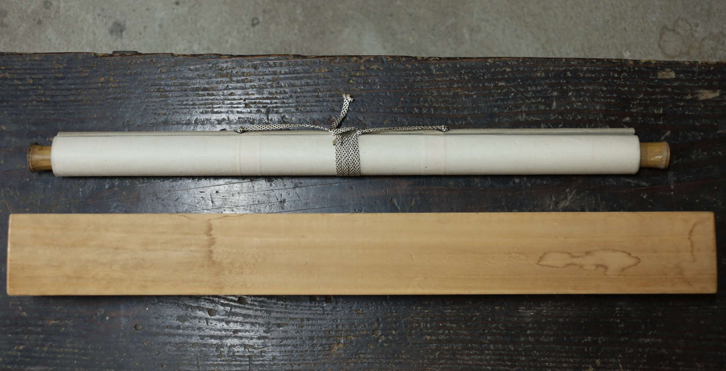 Antique Japanese Zen Scroll: Mt. Fuji Ink Painting, Kanji Calligraphy, Bamboo Rollers (Boxed)