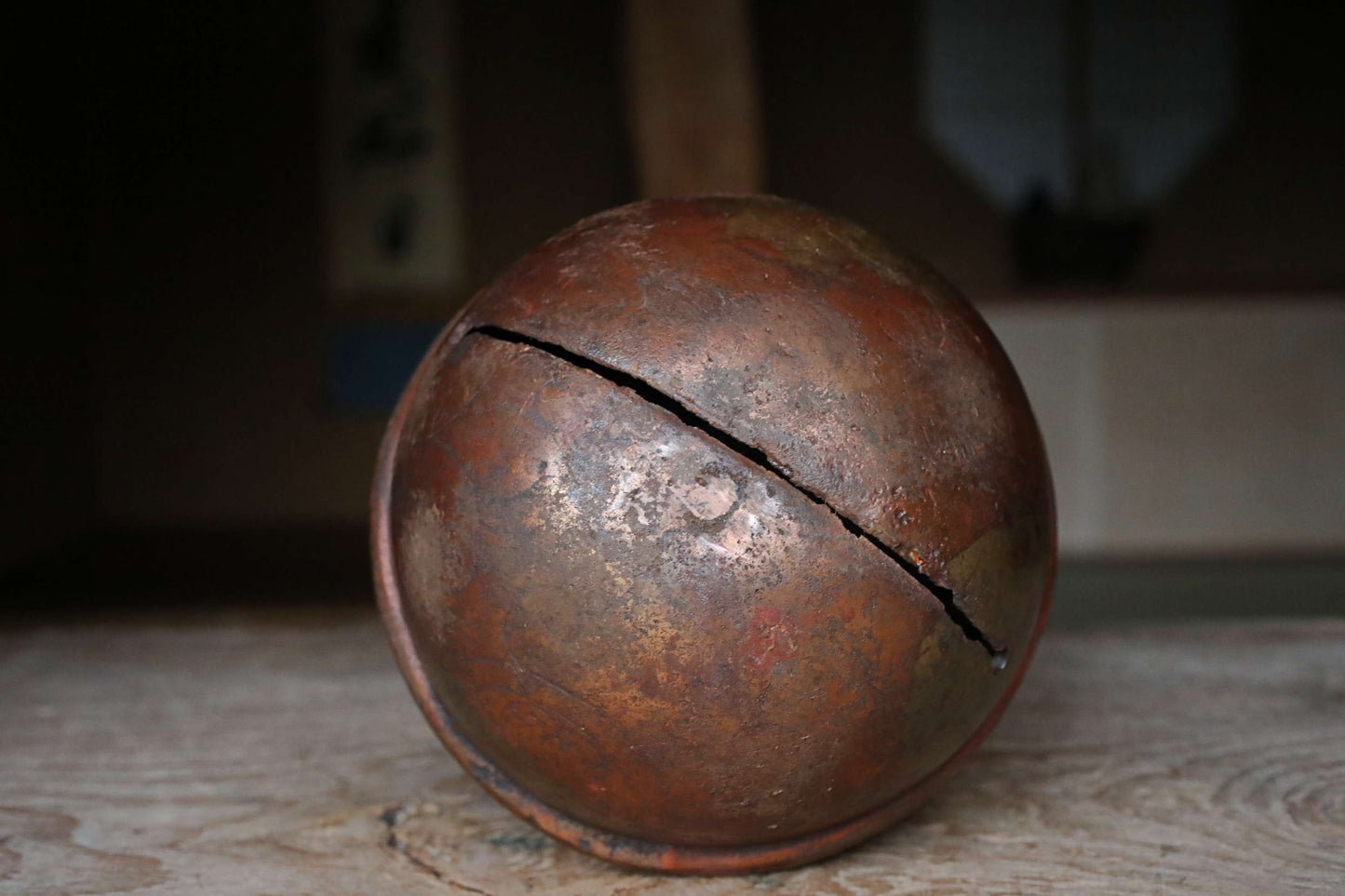 BIG! Japanese antique heavy bronze bell with the Hollyhock Crest, the family emblem of Tokugawa clan, memorial shrine bell, H10.6in/H27cm