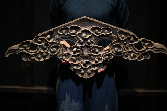 Antique Japanese Wood Carving Gegyo, Temple Water Crest Sculpture EDO