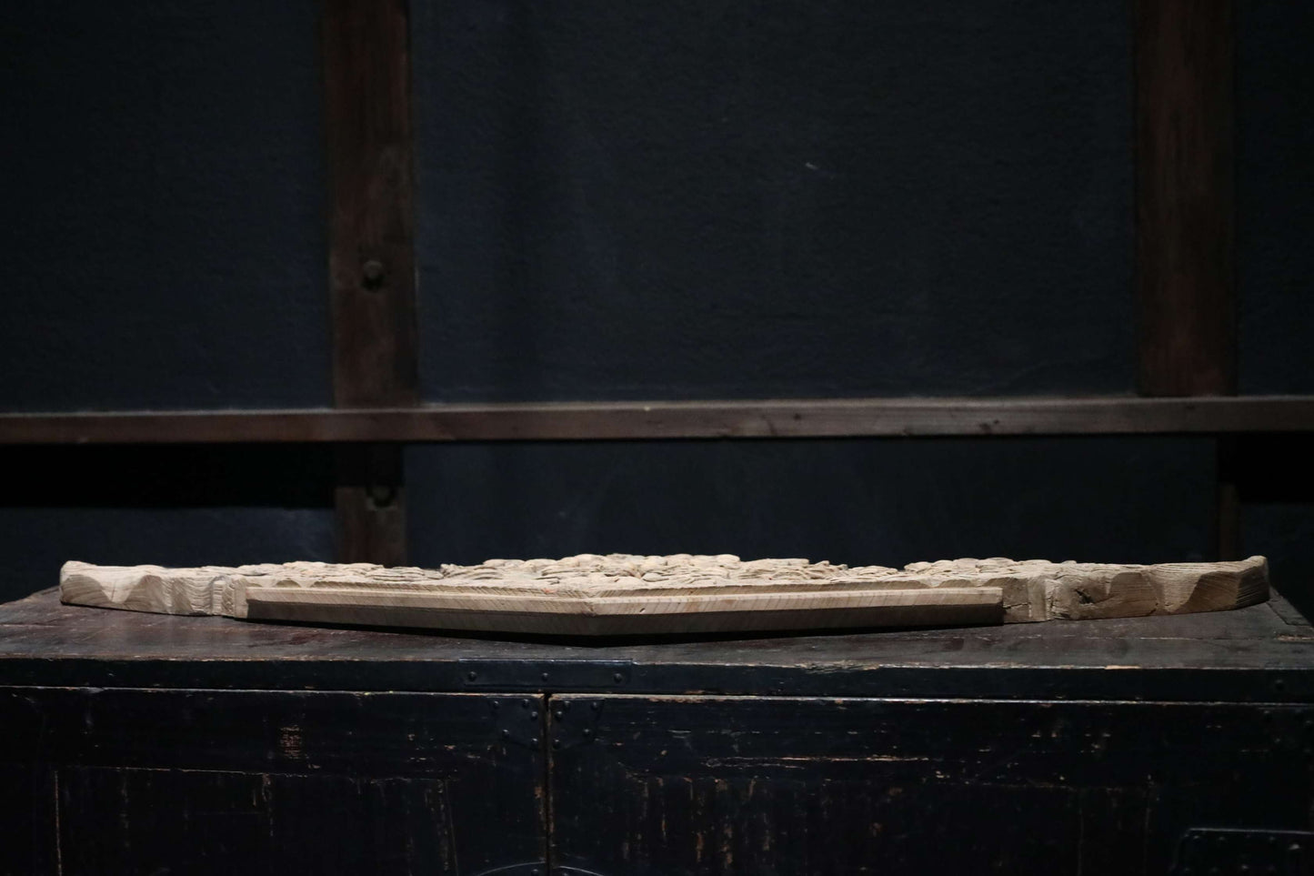 Antique Japanese Wood Carving Gegyo, Temple Water Crest Sculpture EDO