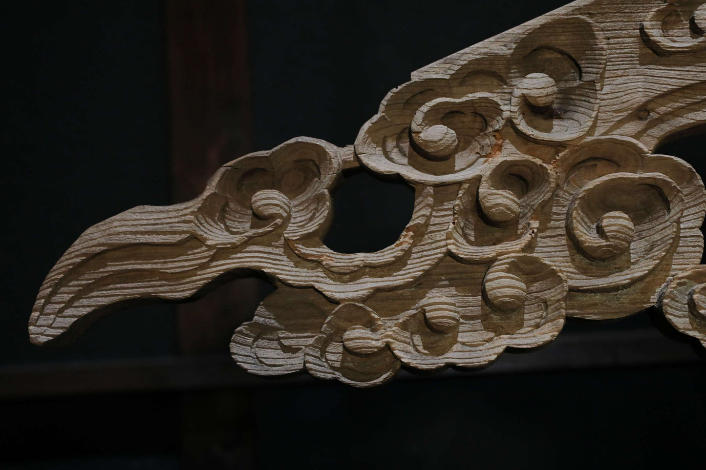 Antique Japanese Wood Carving Gegyo, Temple Water Crest Sculpture EDO