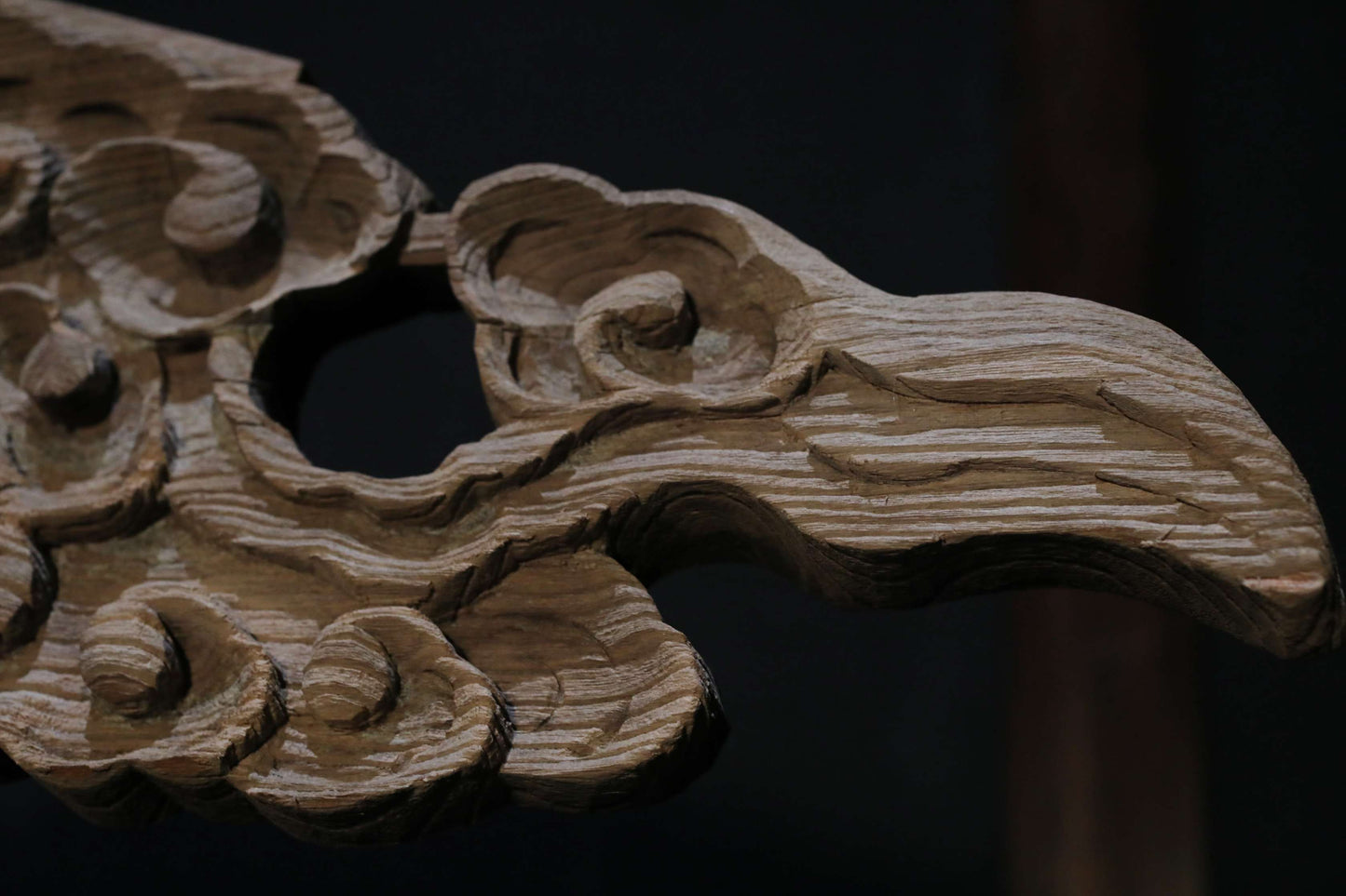 Antique Japanese Wood Carving Gegyo, Temple Water Crest Sculpture EDO