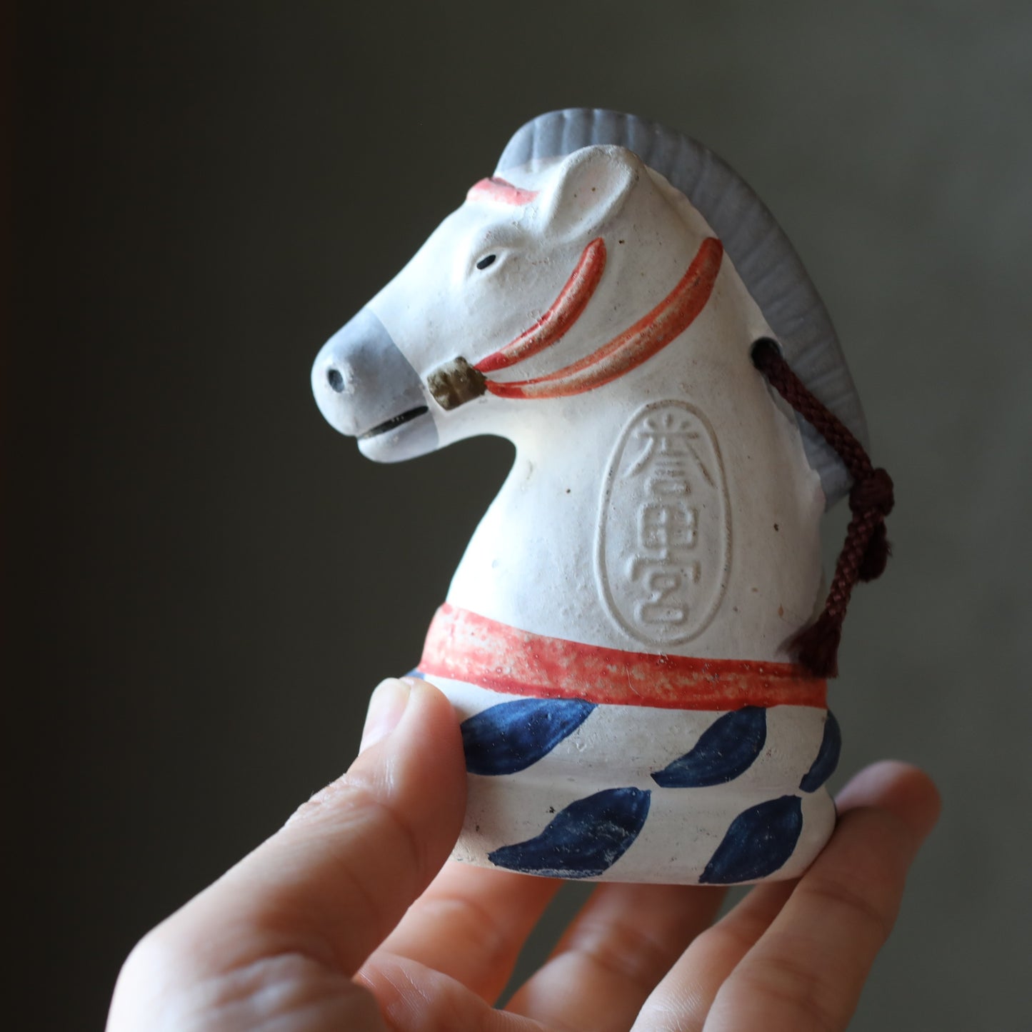 Japanese pottery bell horse animal doll with Kanji 誉田宮 神馬 sacred horse Paper weight, Ornaments Japanese vintage small bell H3.9in/10cm