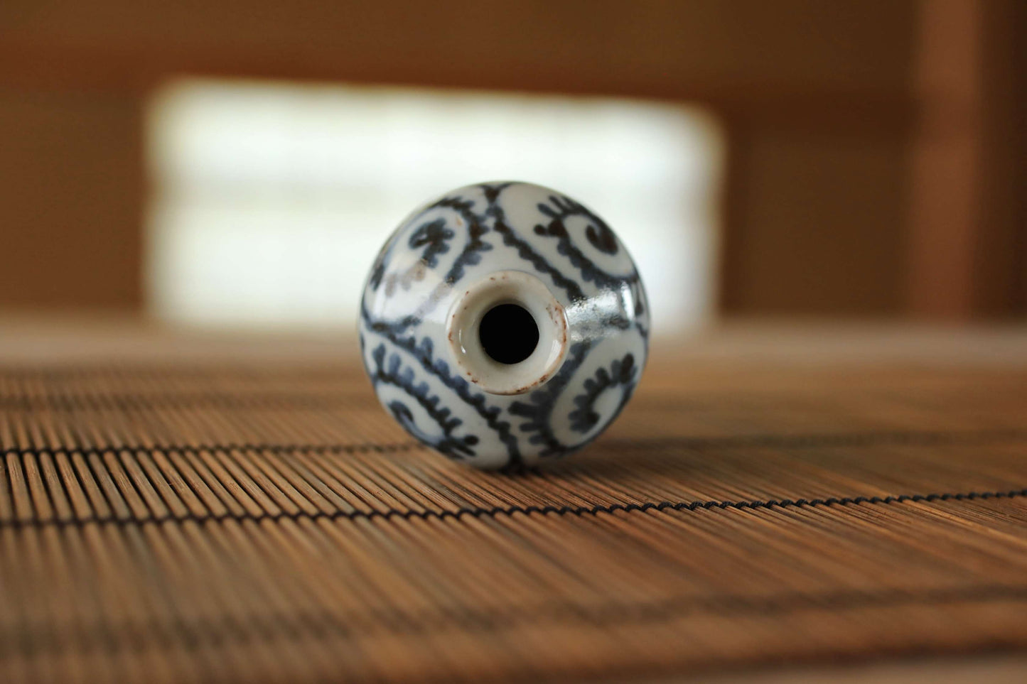 Japanese antique 1800s EDO small vase porcelain SAKE bottle old IMARI with arabesque pattern hand painting Sometsuke H5.1in/H13cm