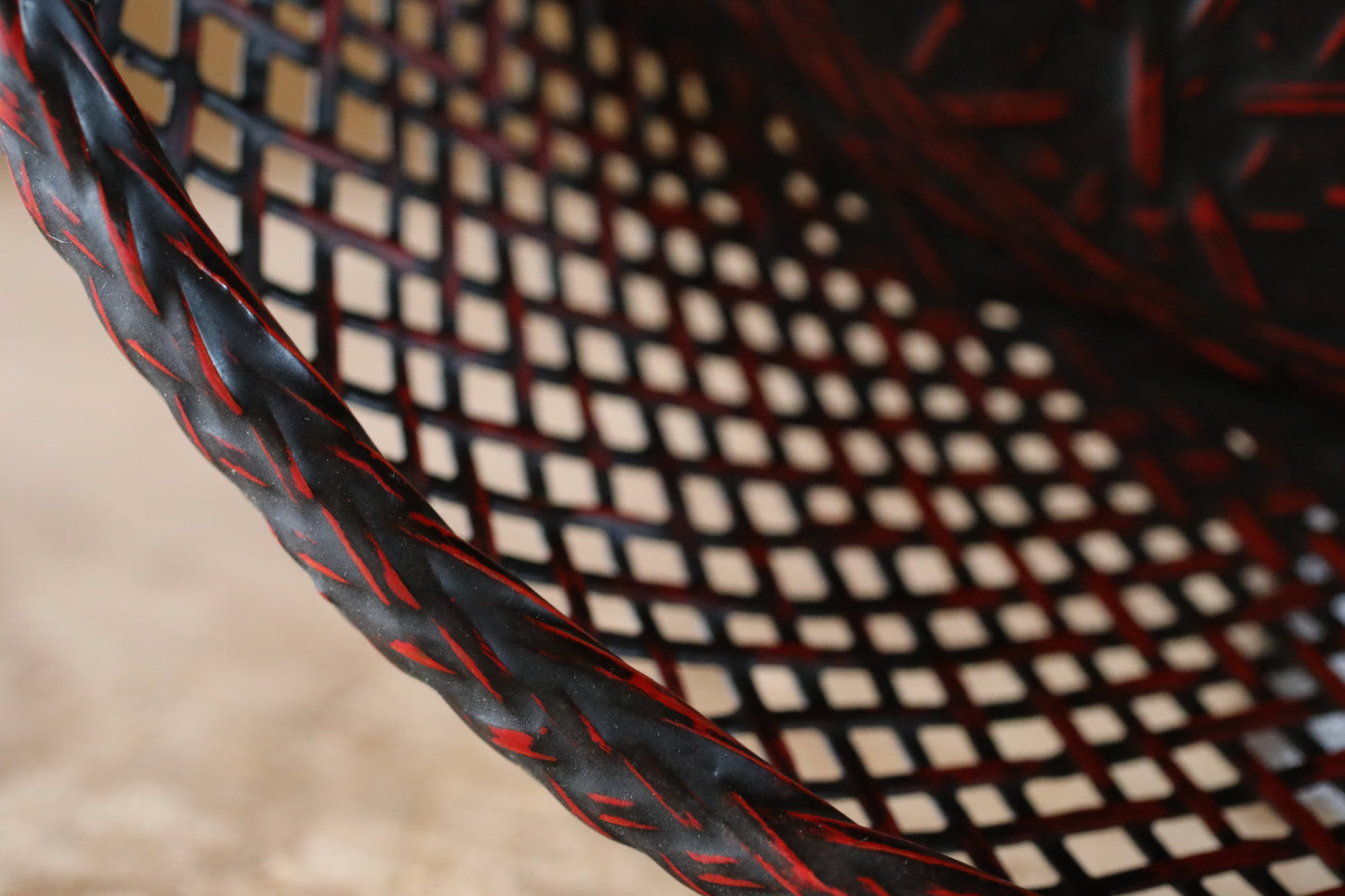 Japanese vintage beautiful bamboo woven lacquered basket for Tea ceremony, shallow basket    H2.2xW9.5in/H5.5xW24.2cm