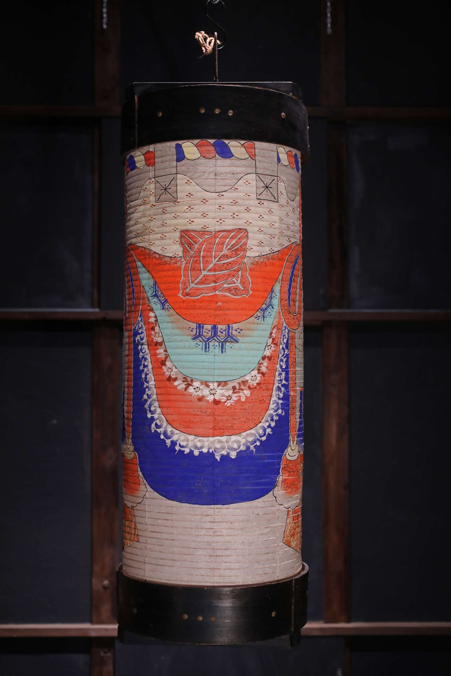 BIG! Japanese furniture vintage hanging paper lantern for portable Candle holder for the shrine temple Kanji calligraphy H42.4in/H107.8cm