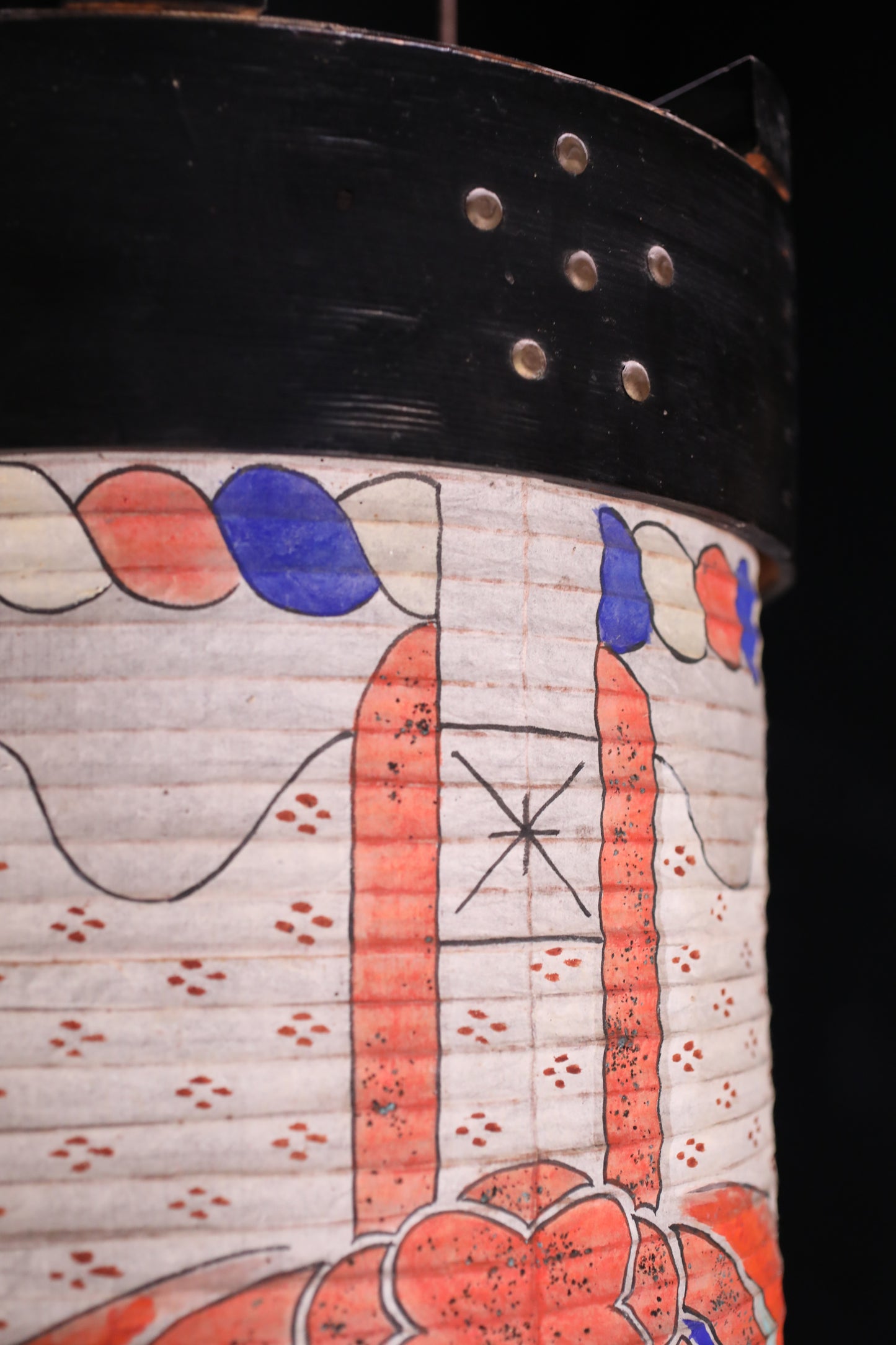 BIG! Japanese furniture vintage hanging paper lantern for portable Candle holder for the shrine temple Kanji calligraphy H42.4in/H107.8cm