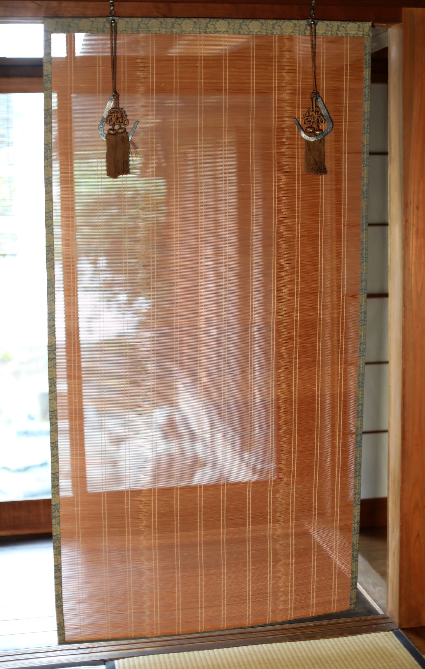 FINE!Japanese furniture bamboo curtain Window Screen Shade Blind hanging roll with silk, hook, tassel H66.9×W34.6in/H170×W87.7cm