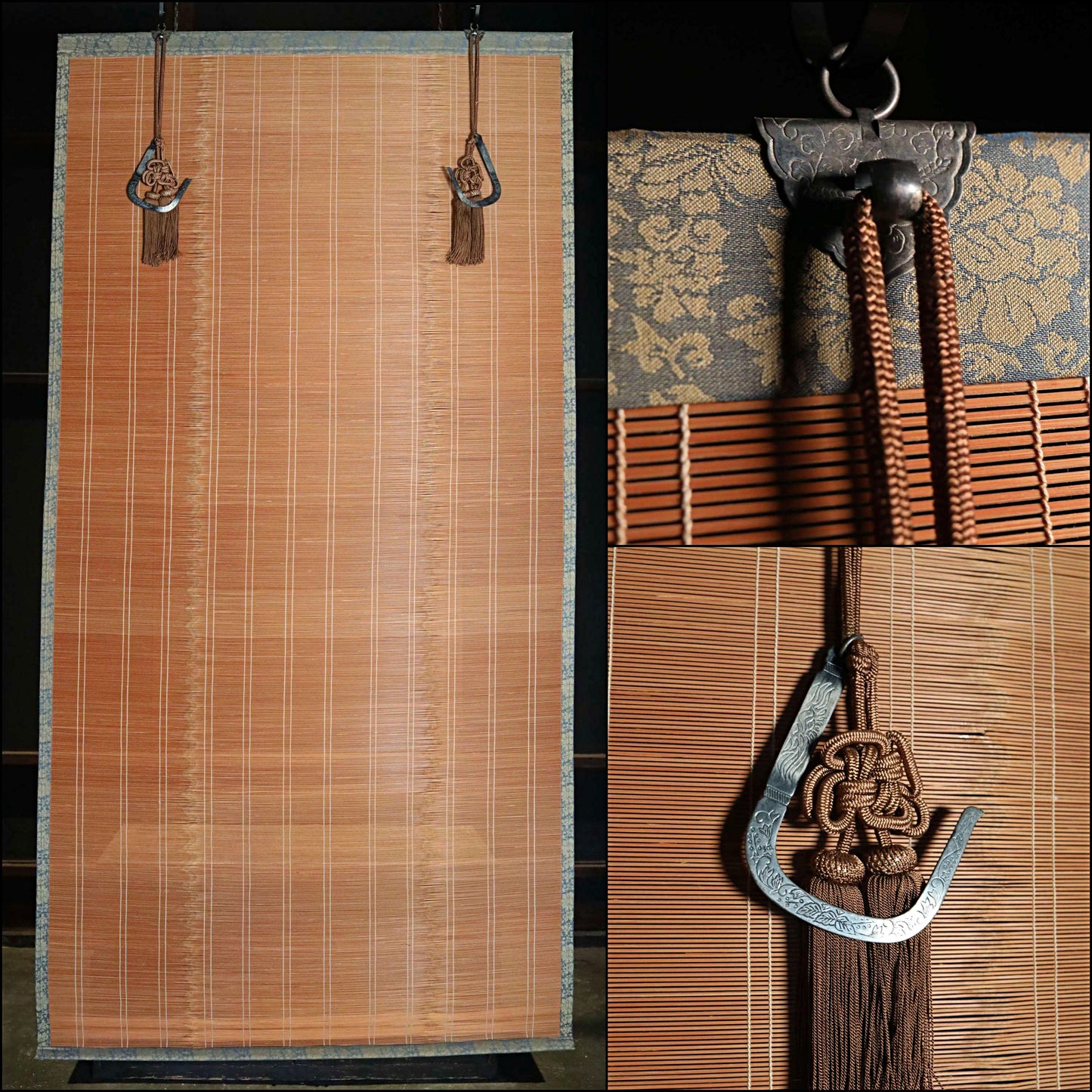 FINE!Japanese furniture bamboo curtain Window Screen Shade Blind hanging roll with silk, hook, tassel H66.9×W34.6in/H170×W87.7cm