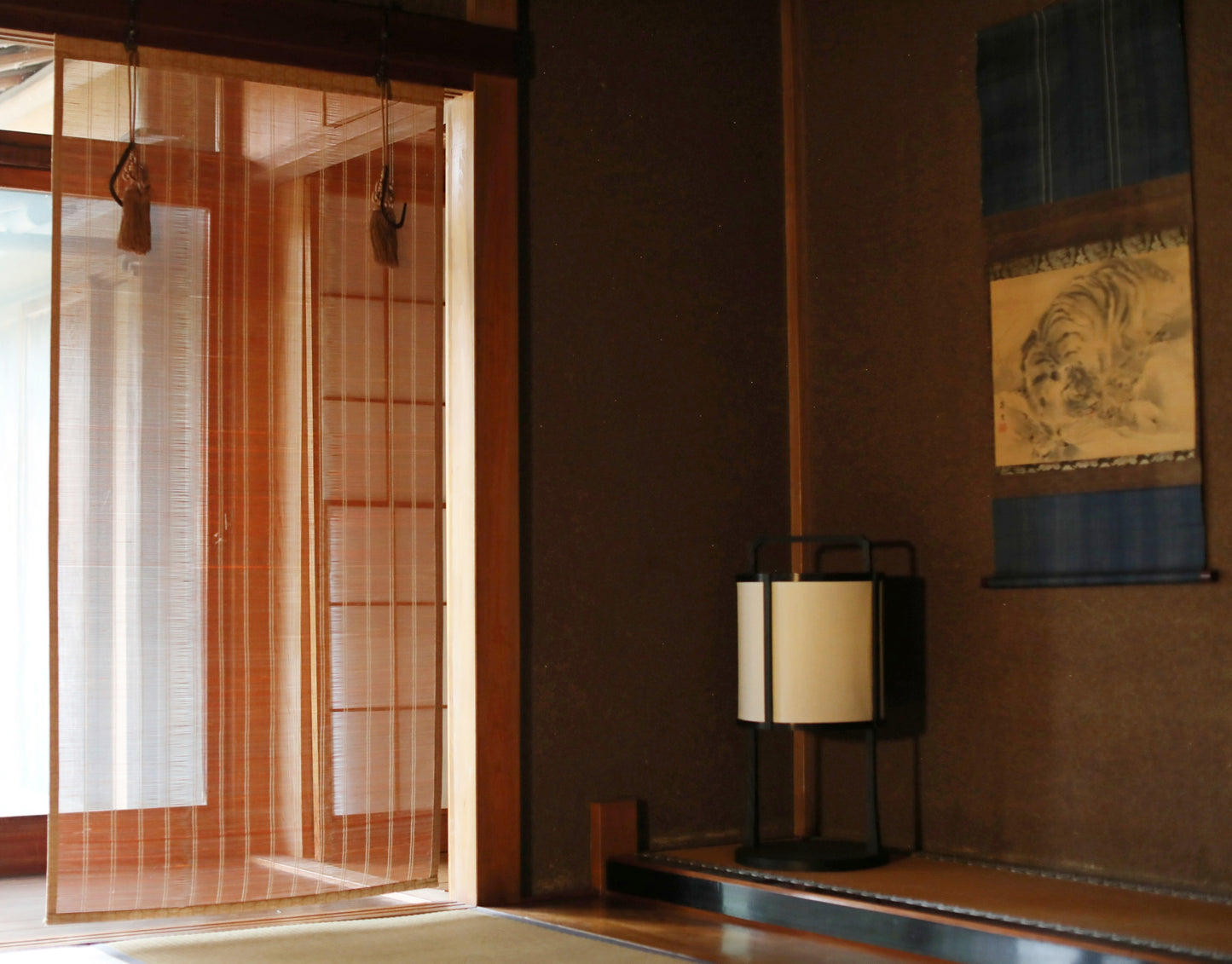 Japanese furniture bamboo curtain Window Screen Shade Blind hanging roll with silk, hook, tassel H66.9×W34.4in/H170×W87.4cm