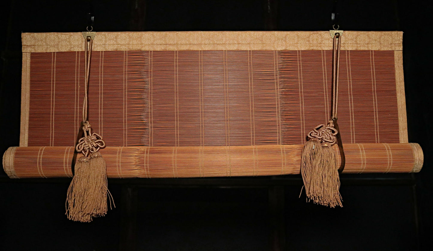 Japanese furniture bamboo curtain Window Screen Shade Blind hanging roll with silk, hook, tassel H66.9×W34.4in/H170×W87.4cm