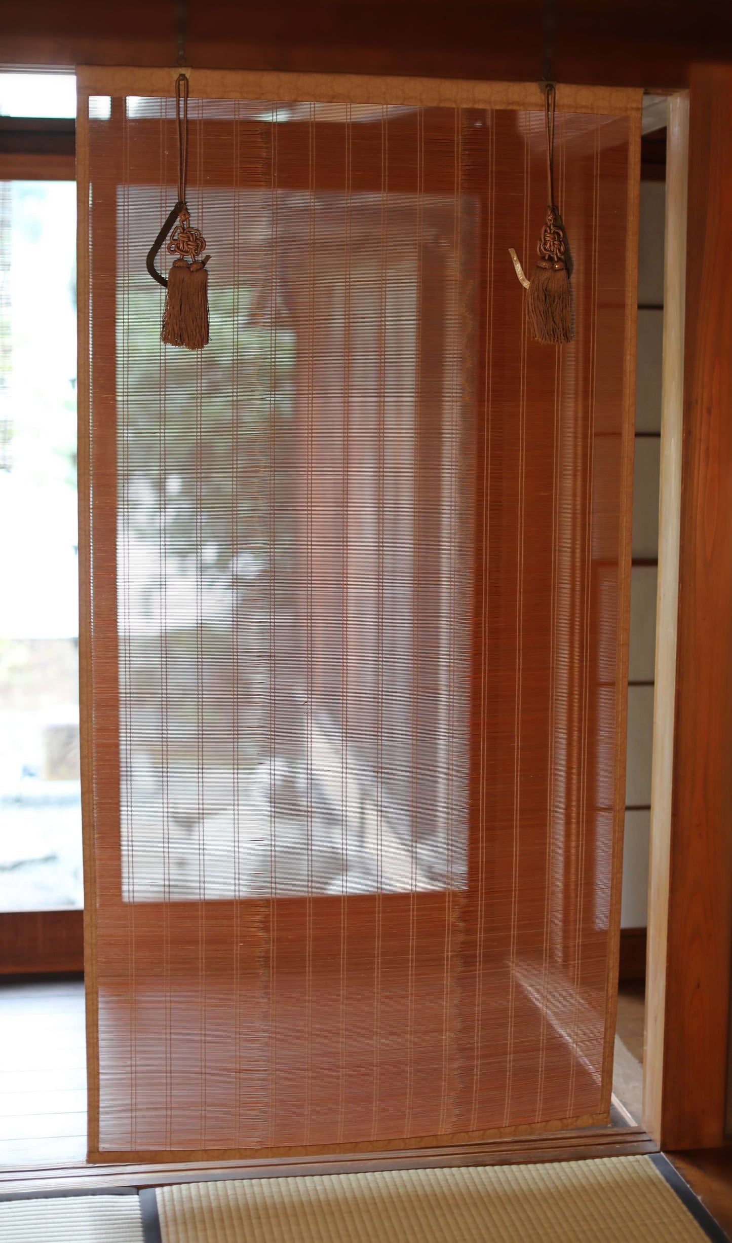 Japanese furniture bamboo curtain Window Screen Shade Blind hanging roll with silk, hook, tassel H66.9×W34.4in/H170×W87.4cm