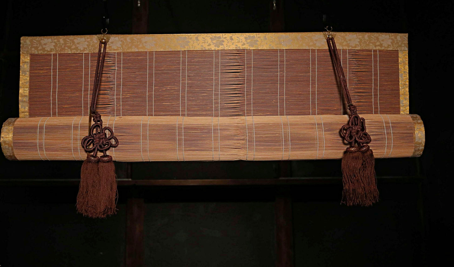 Japanese furniture bamboo curtain Window Screen Shade Blind hanging roll with silk, hook, tassel H66.1×W34.6in/H168×W88cm