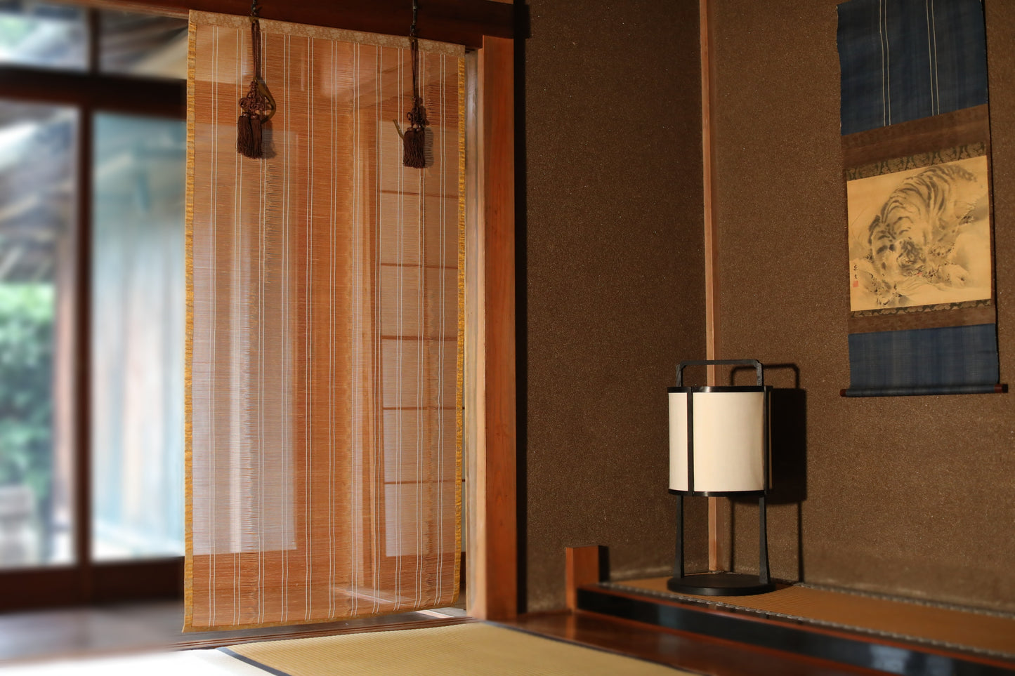 Japanese furniture bamboo curtain Window Screen Shade Blind hanging roll with silk, hook, tassel H66.1×W34.6in/H168×W88cm