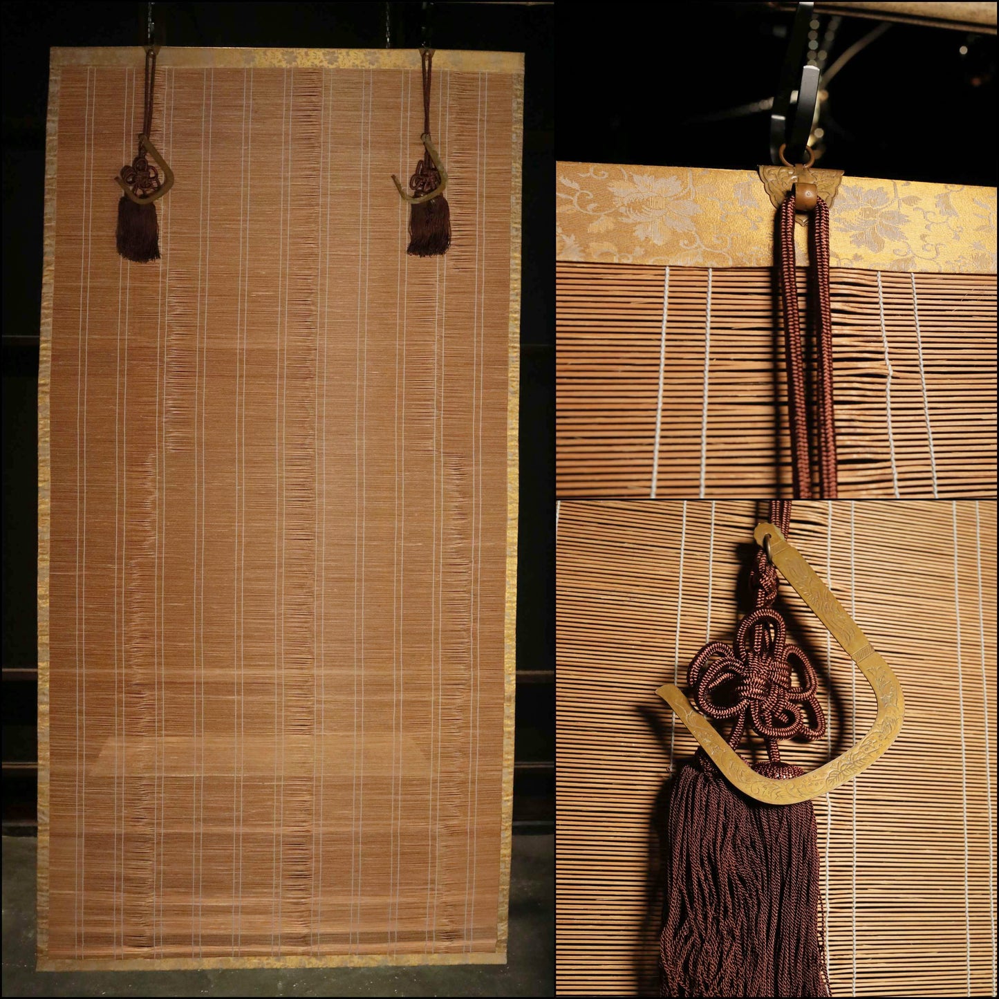 Japanese furniture bamboo curtain Window Screen Shade Blind hanging roll with silk, hook, tassel H66.1×W34.6in/H168×W88cm